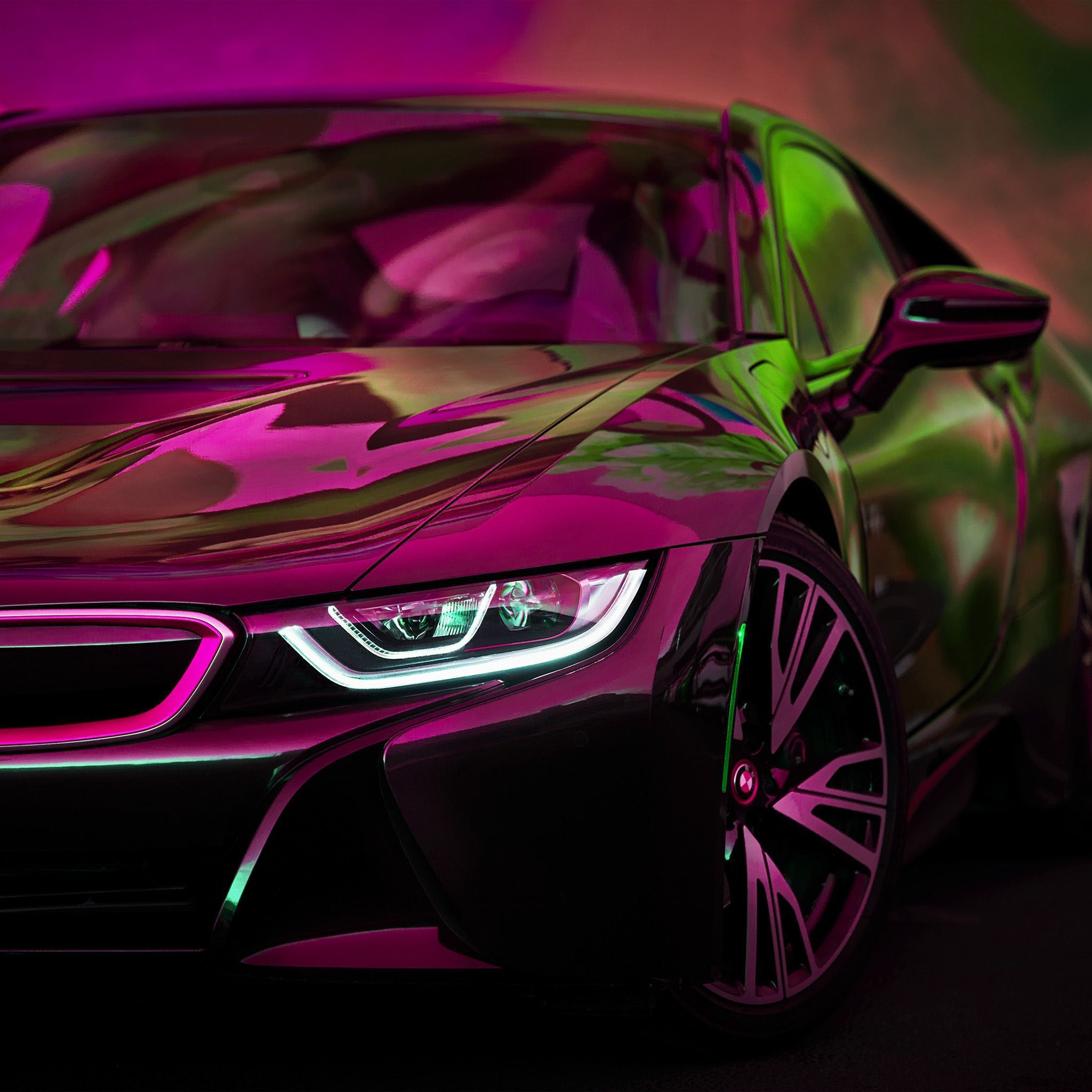 2048x2048 Bmw Rainbow Red Purple Car Art