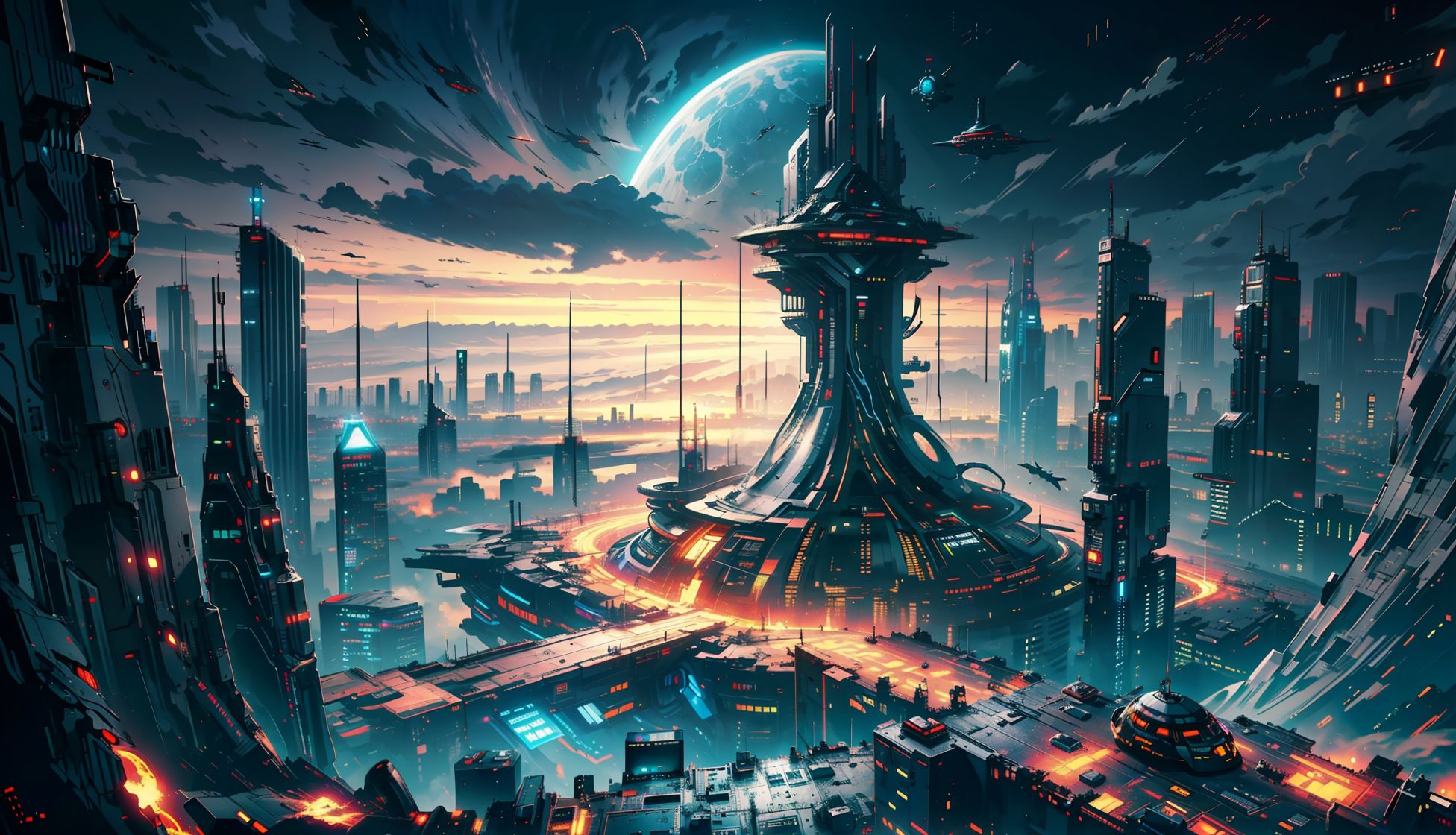 1952x1120 Anime Sci Fi City Built By AI Tech 2023