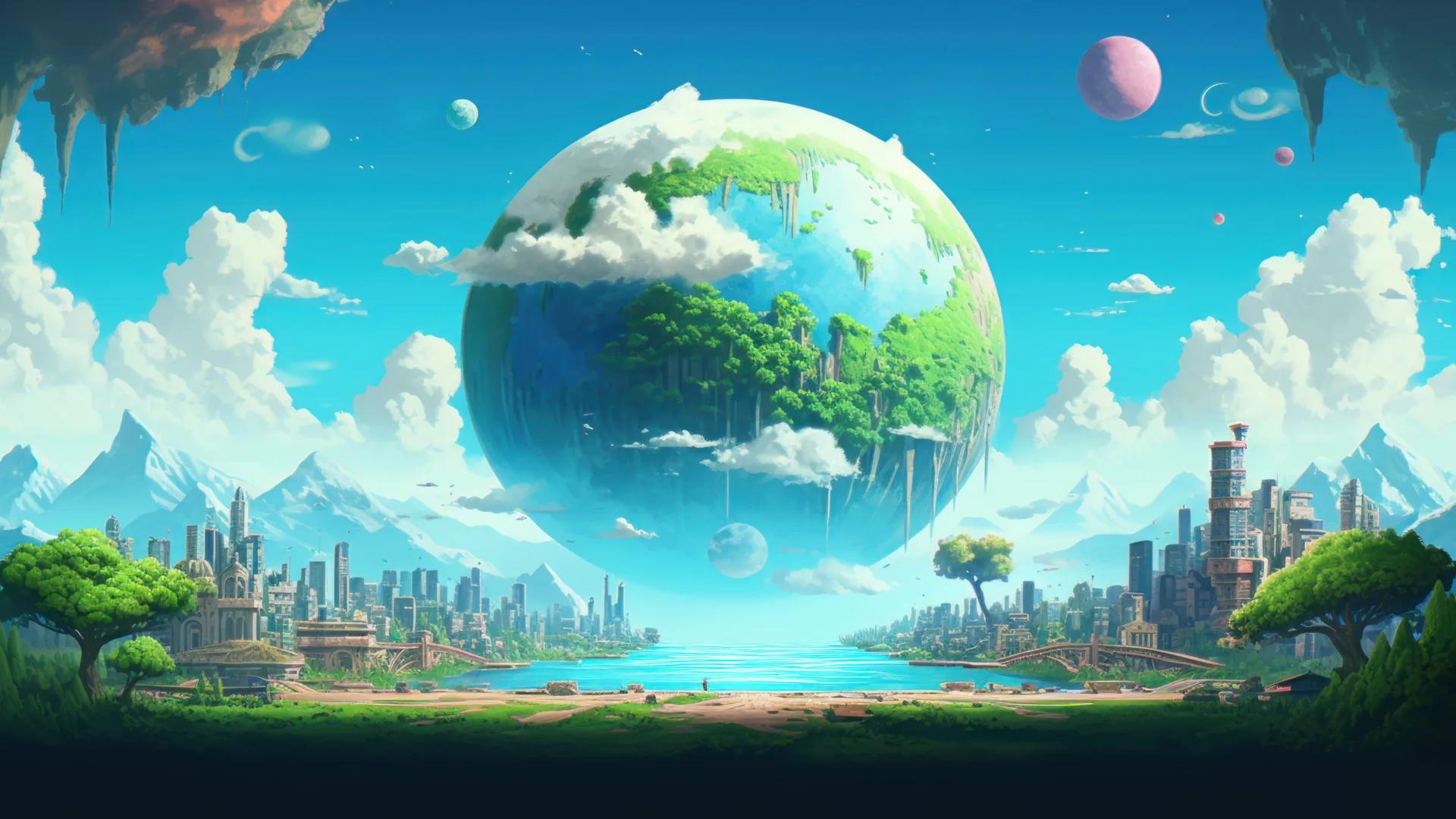 1920x1080 Floating Planet Pixel Art AI Generated