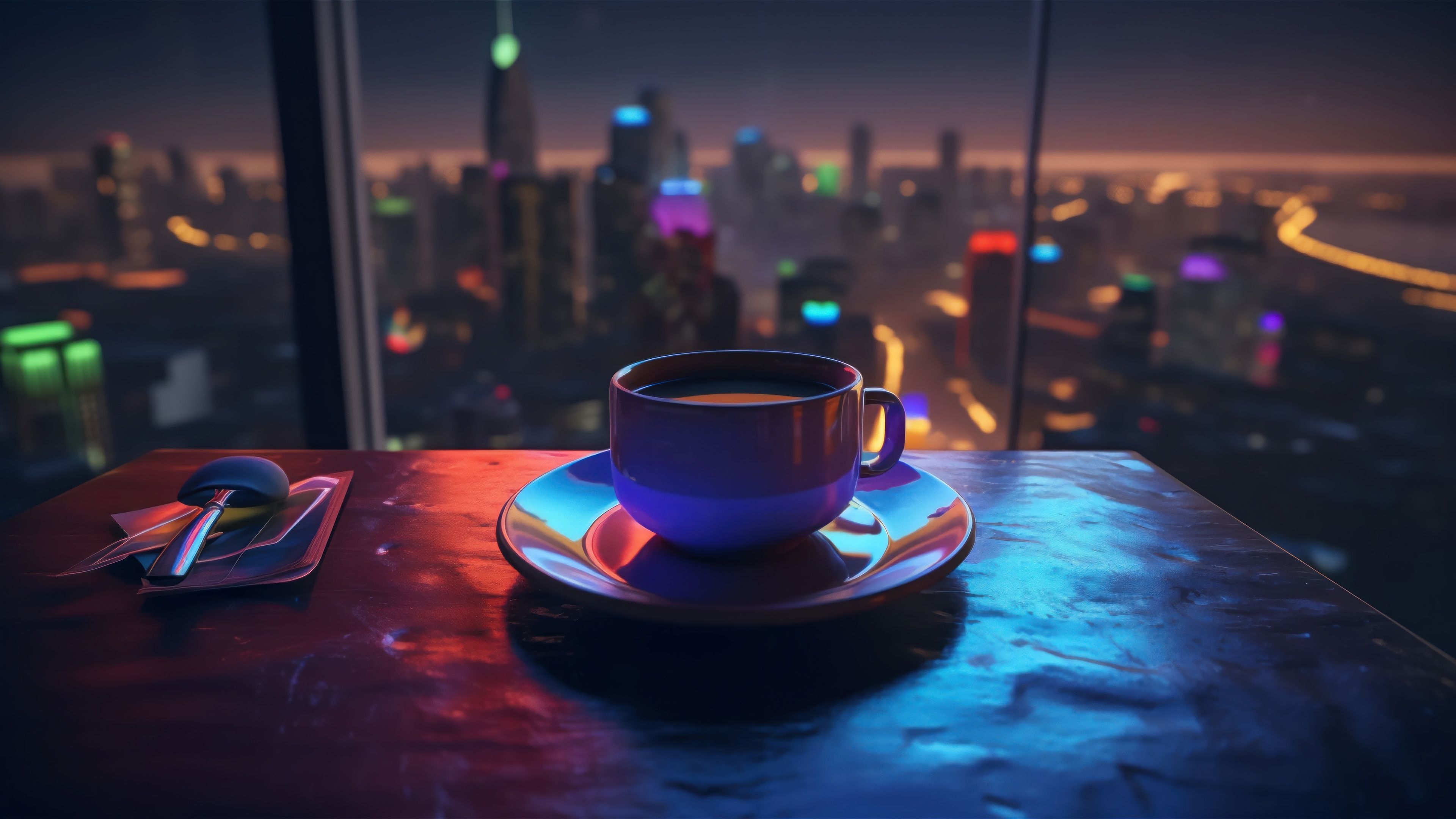 3840x2160 Wallpaper Art, Coffee, Cup, Building