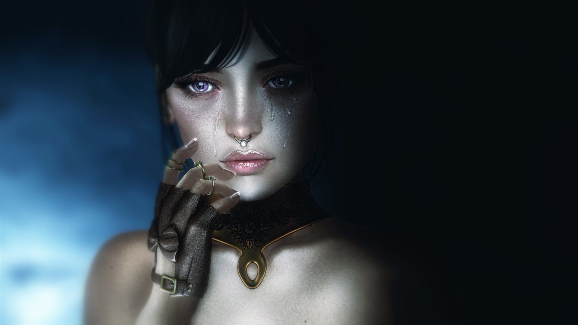 1920x1080 Crying Fantasy Woman HD Wallpaper