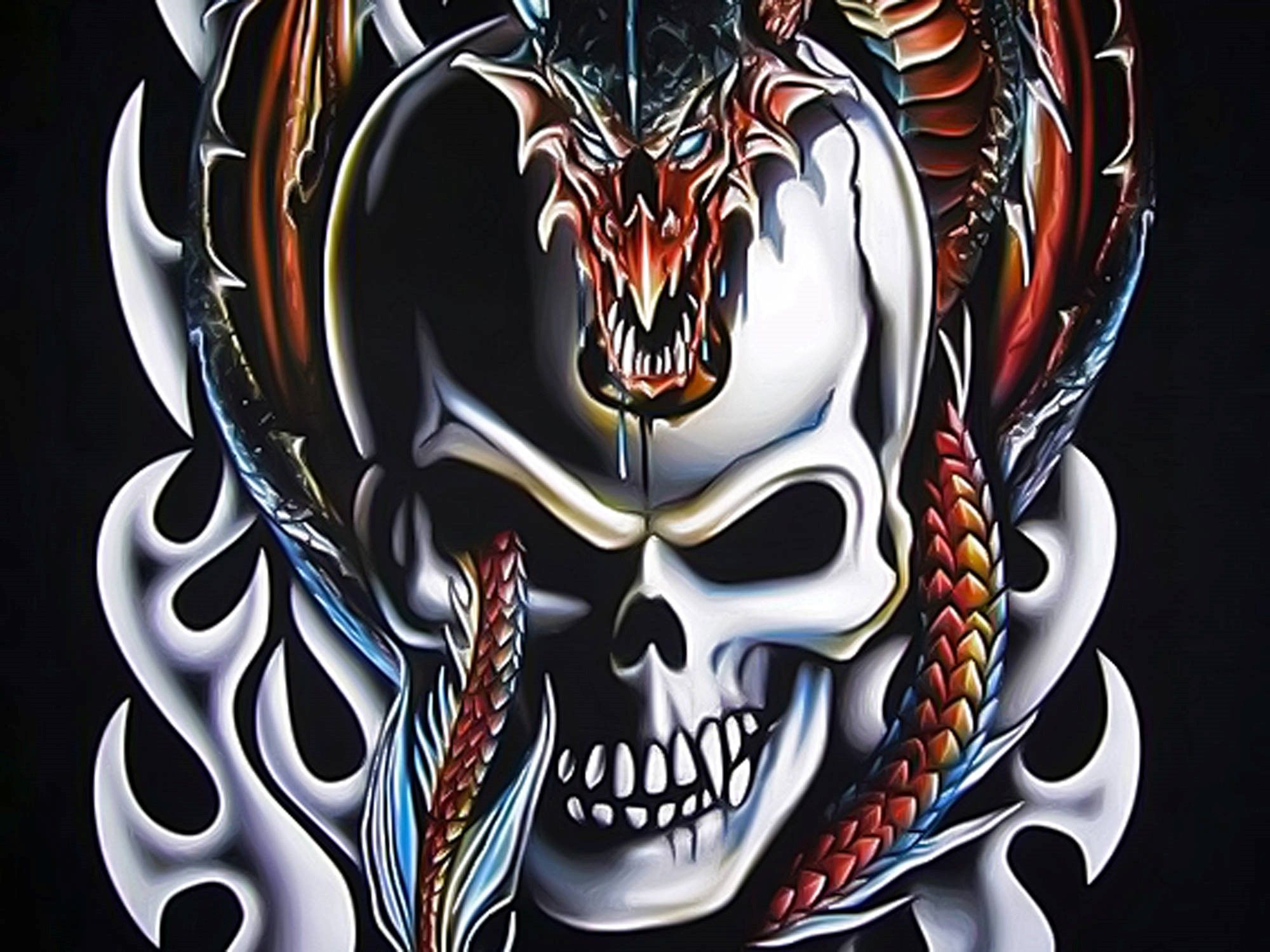 2000x1500 Skulls And Dragons Wallpaper