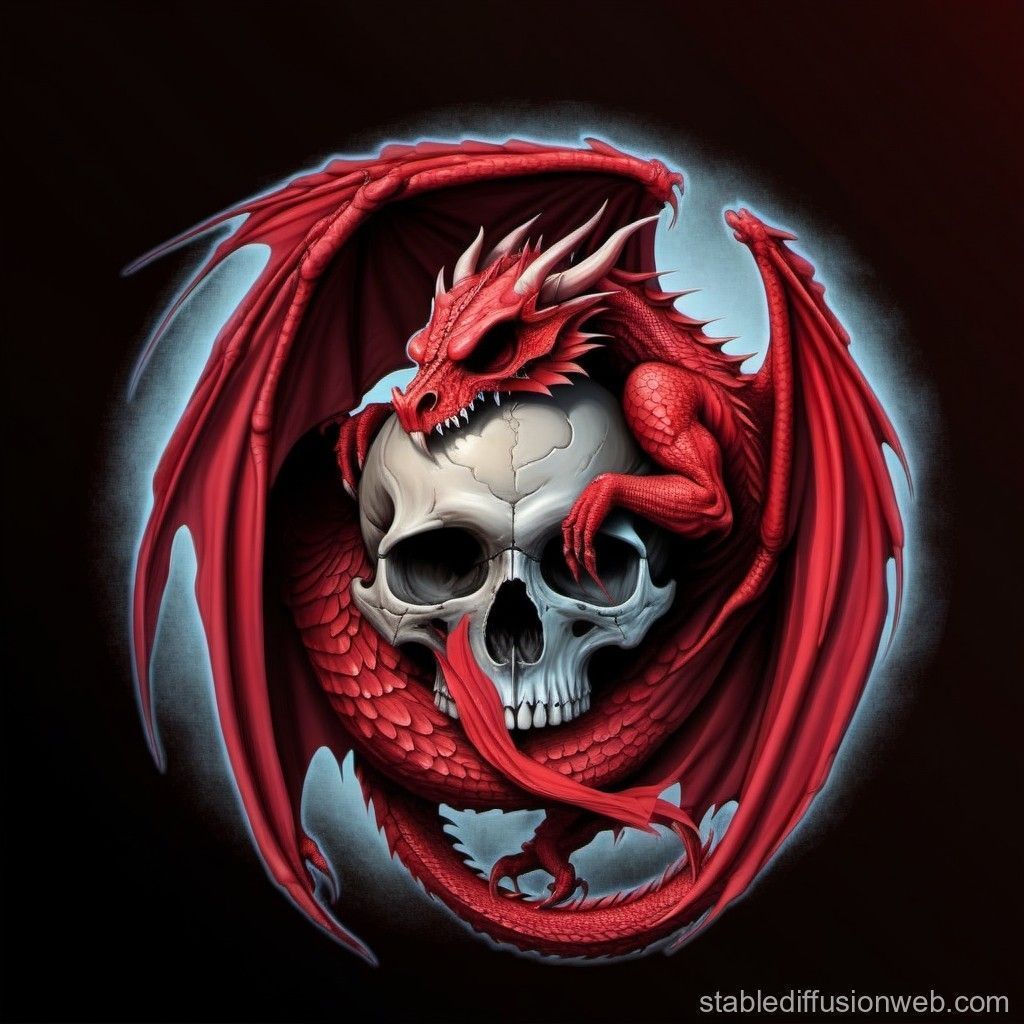 1024x1024 Red Dragon Wings Wrapped Around Skull