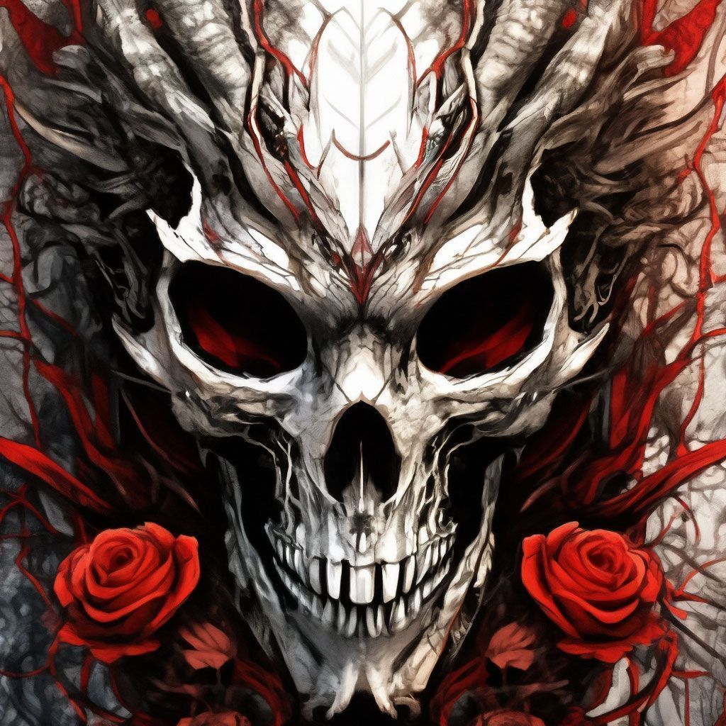 1024x1024 Sketch, dragon, skull, mask, flowers