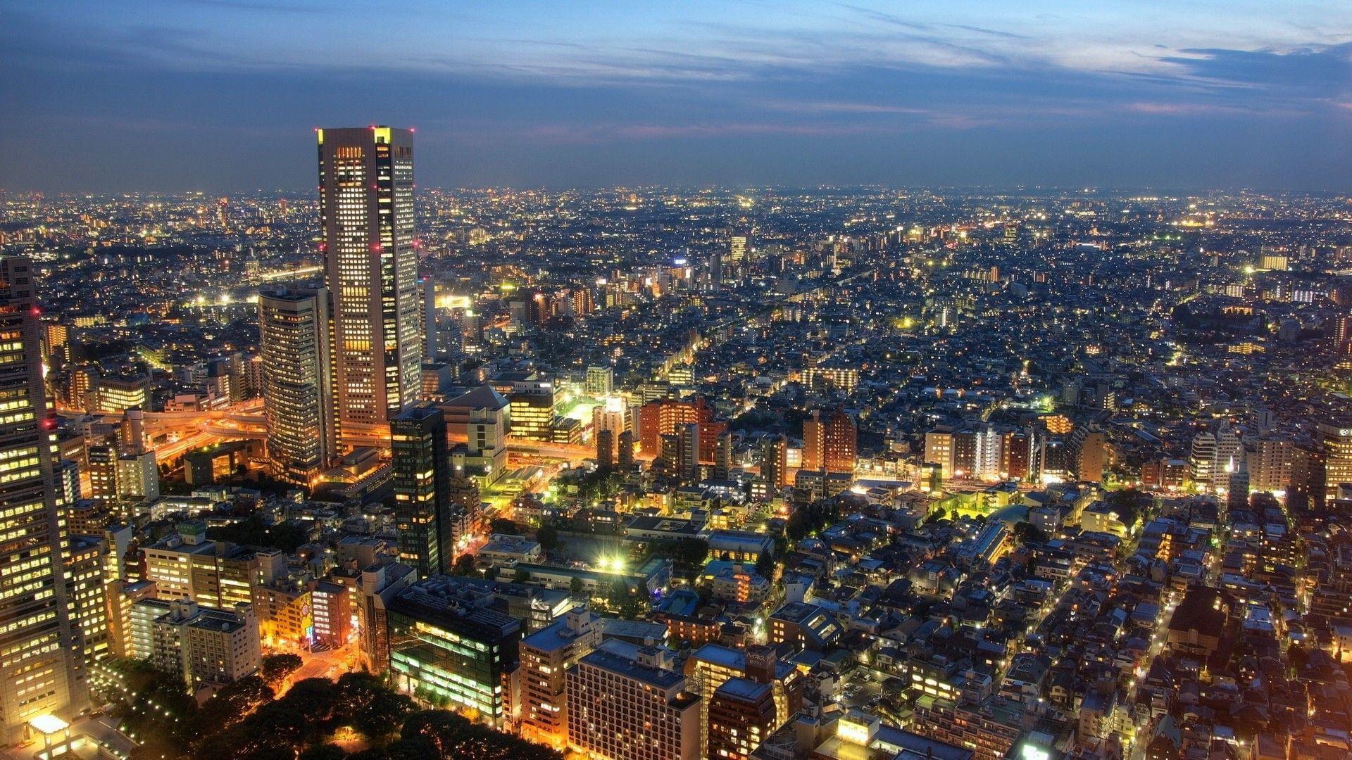 1920x1080 Japan, Tokyo, Buildings, Evening, Lights city wallpaper and background