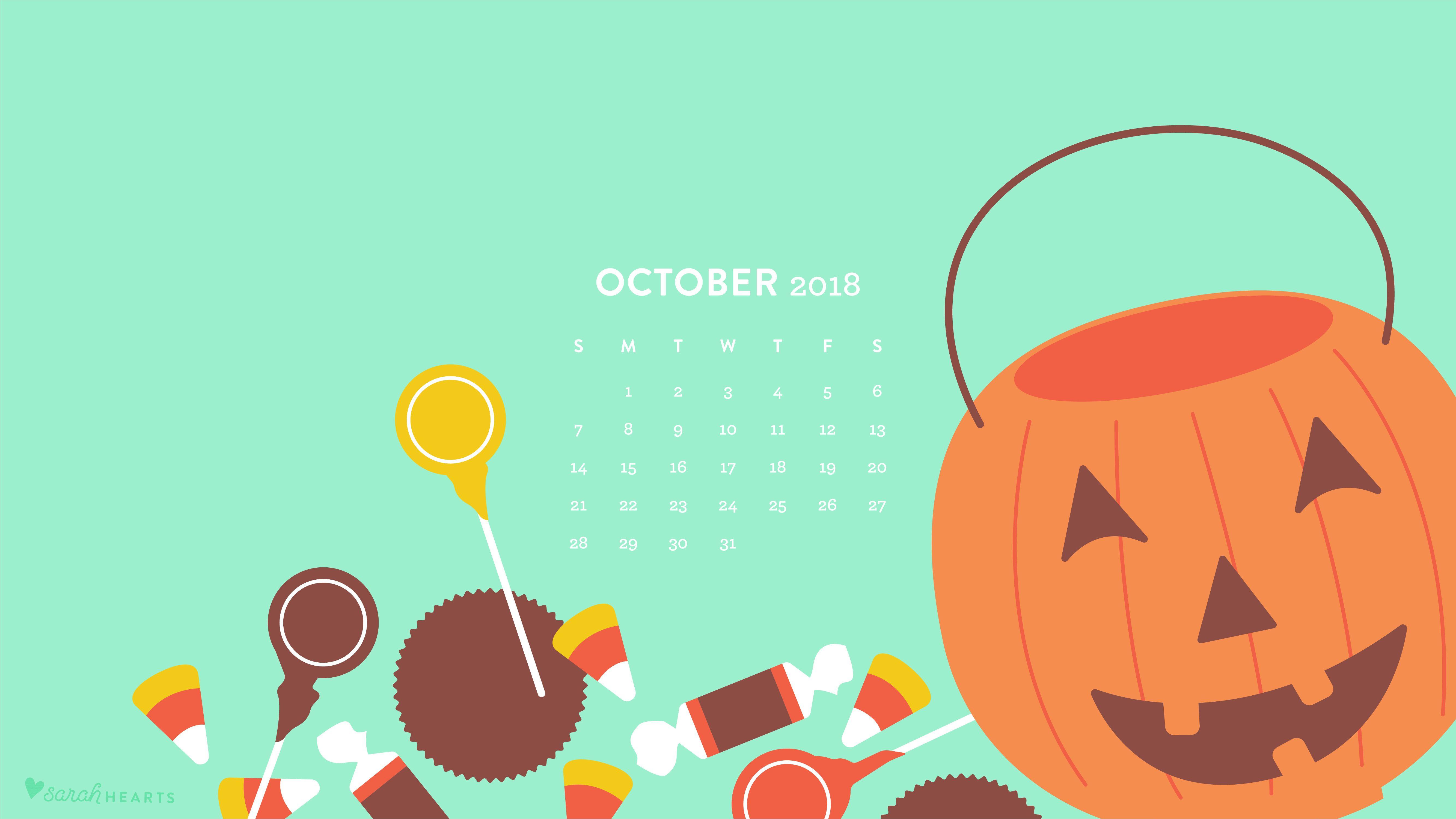 5334x3001 October 2018 Halloween Candy Calendar Wallpaper