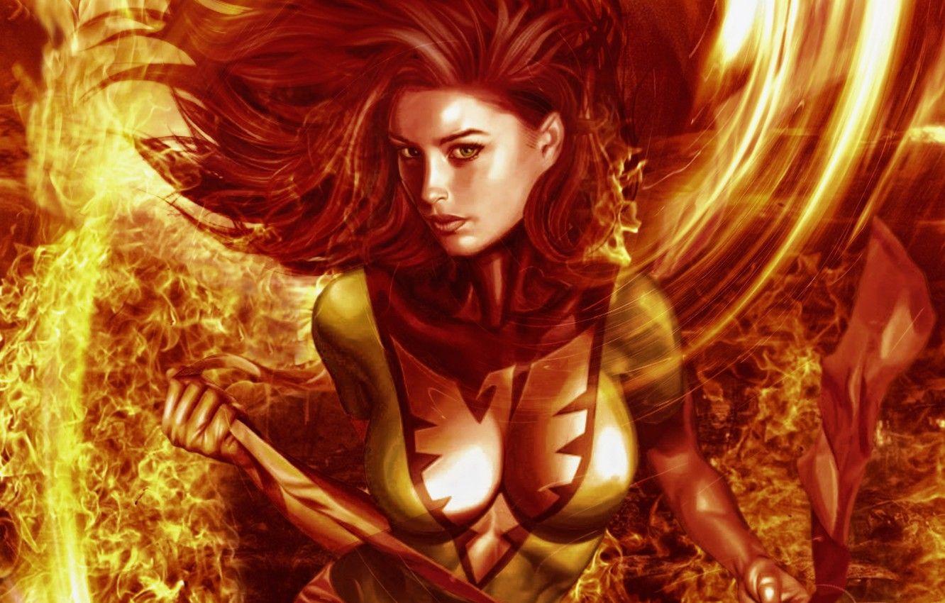1332x850 Wallpaper Look, Girl, Fire, Costume, Phoenix, Phoenix, X Men