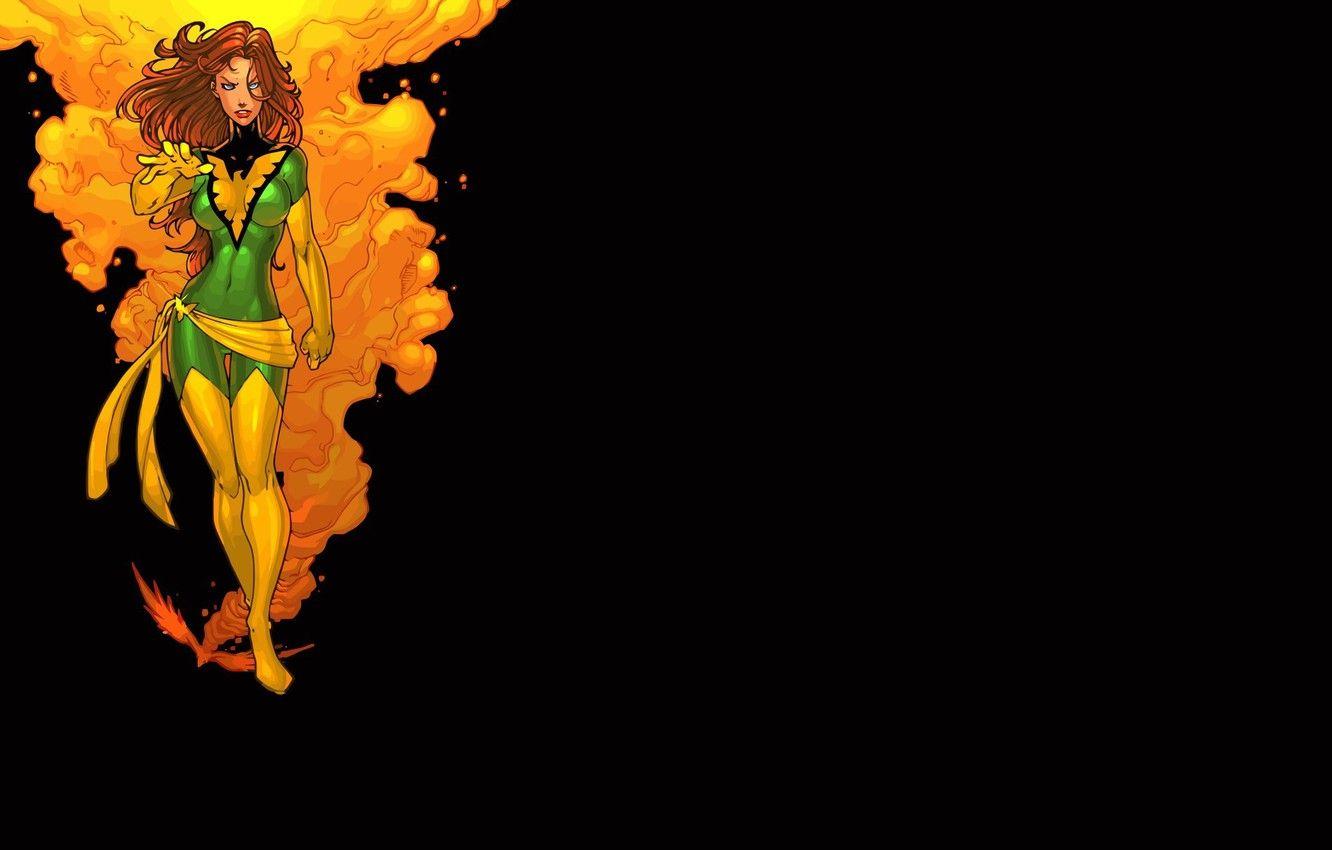 1332x850 Wallpaper girl, black background, Phoenix, phoenix, comic, x