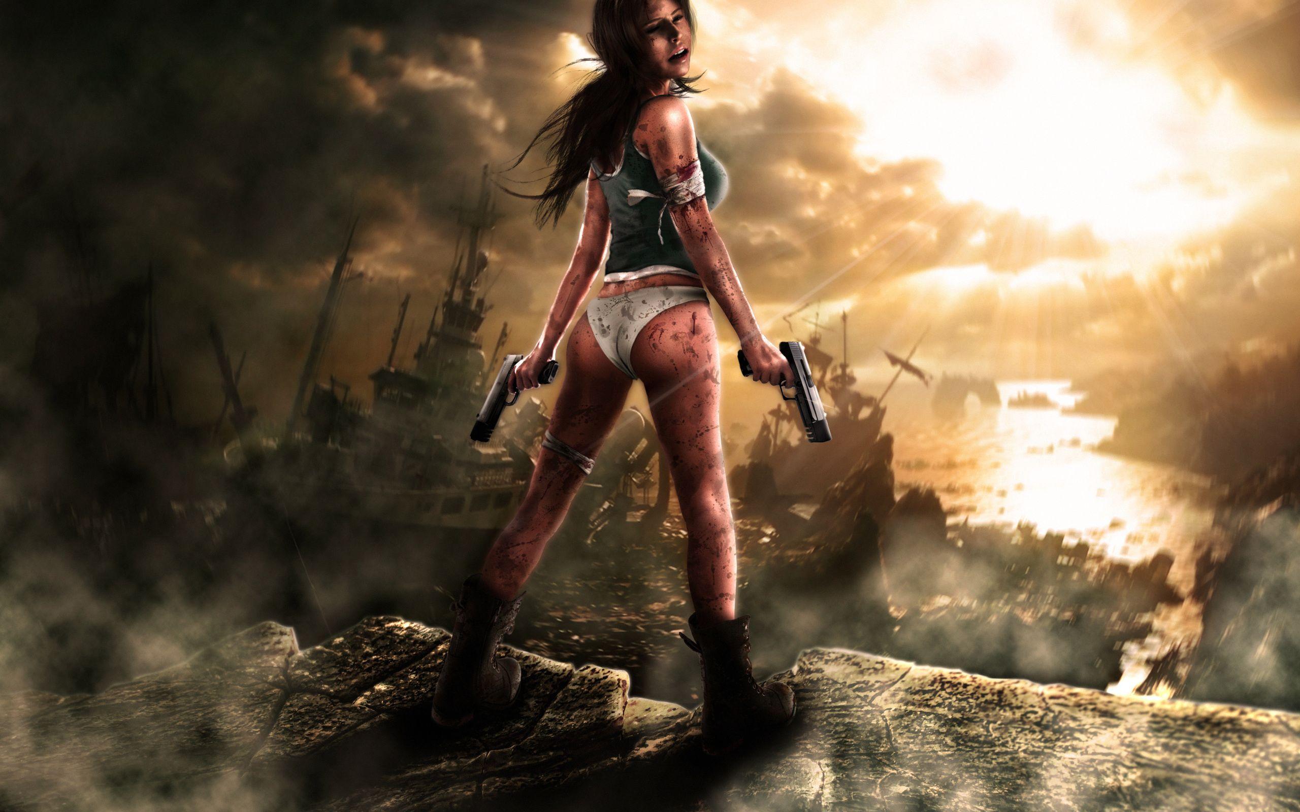 2560x1600 guns, blood, stones, tomb raider, bandage, girl