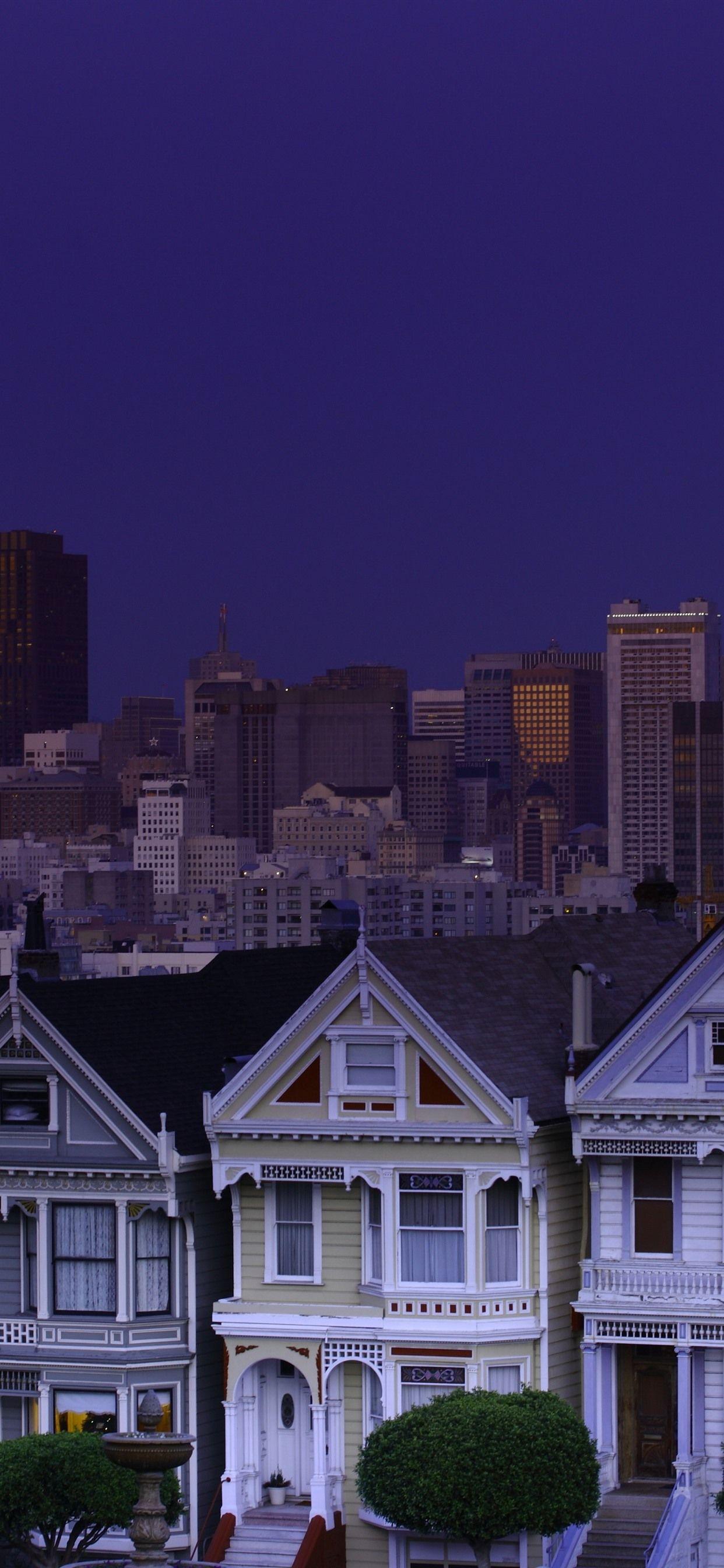 1242x2688 San Francisco, USA, city, night, houses, moon 1242x2688