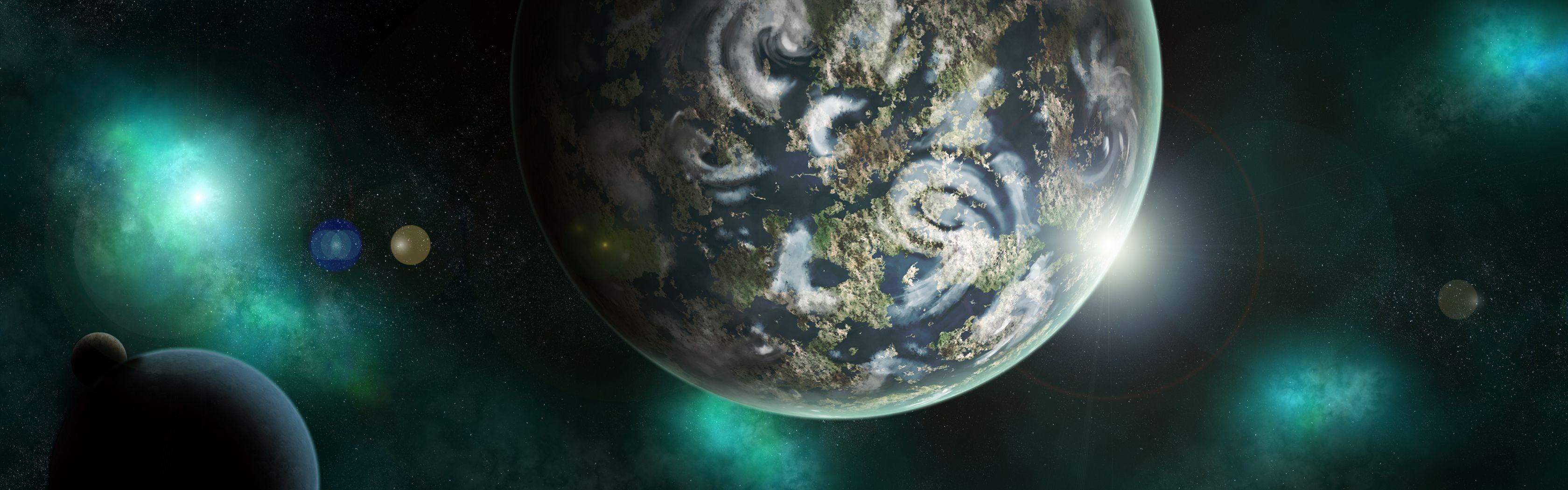 3360x1050 Kids N Fun.com. Wallpaper Space Travel 2 Screnes Space