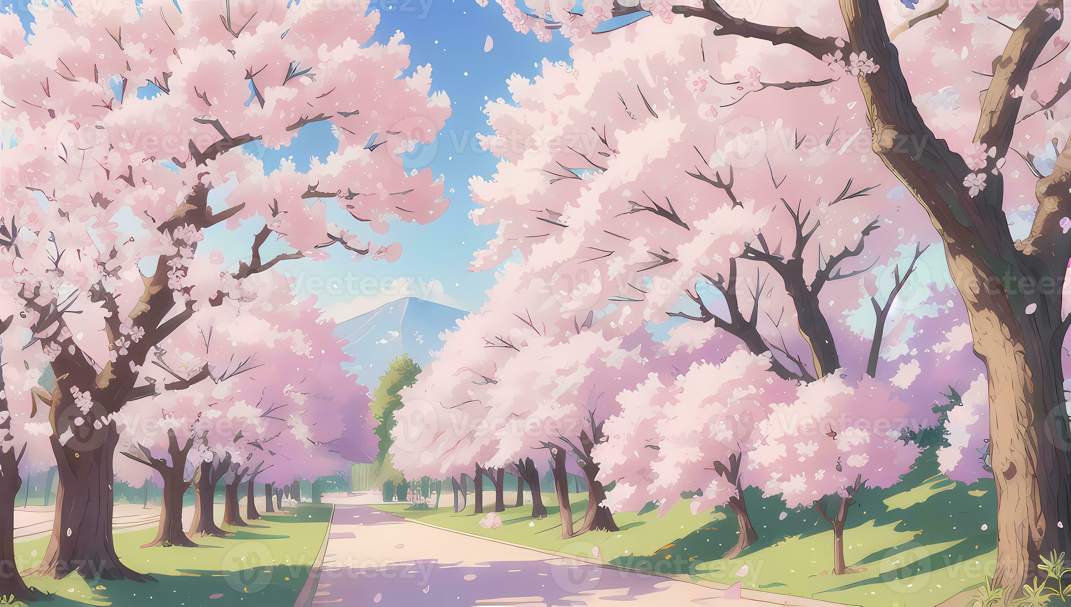 3461x1960 Sakura Garden during Spring Time Visual Novel Anime Manga Background Wallpaper