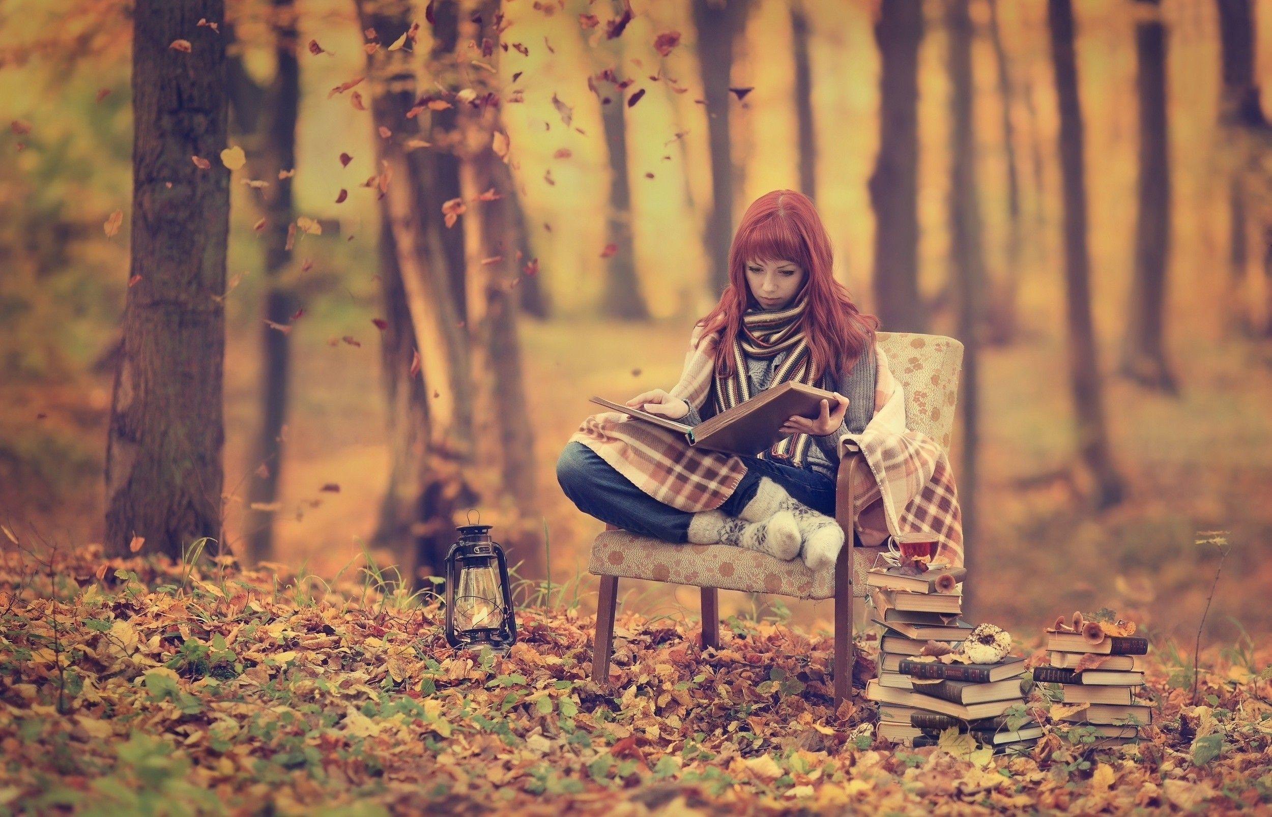 2500x1606 Download 2500x1606 Redhead, Model, Reading A Book, Fall