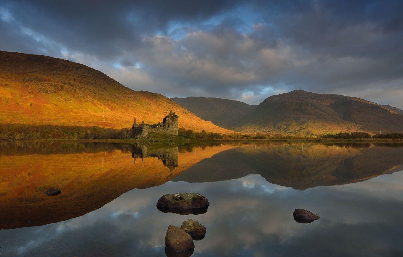 1332x850 Wallpaper the sky, clouds, mountains, lake, reflection