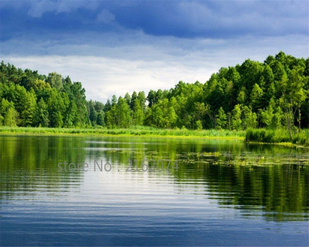 1000x800 US $8.85 41% OFF. Beibehang Customize Any Size Photo 3D Natural Landscape Lake Forest Wallpaper Room Living Room Background Wall 3D Wallpaper In