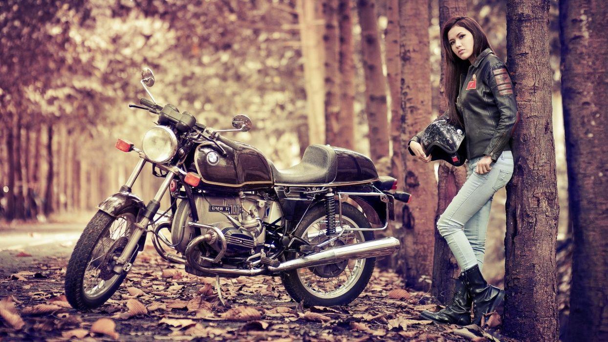 1244x700 Vehicles motorcycles bikes roads autumn fall leaves women