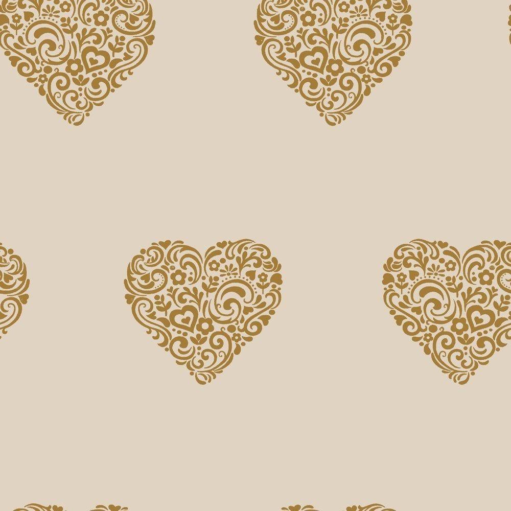 1000x1000 I Love Wallpaper Shimmer Hearts Wallpaper Mushroom / Gold (ILW980040)