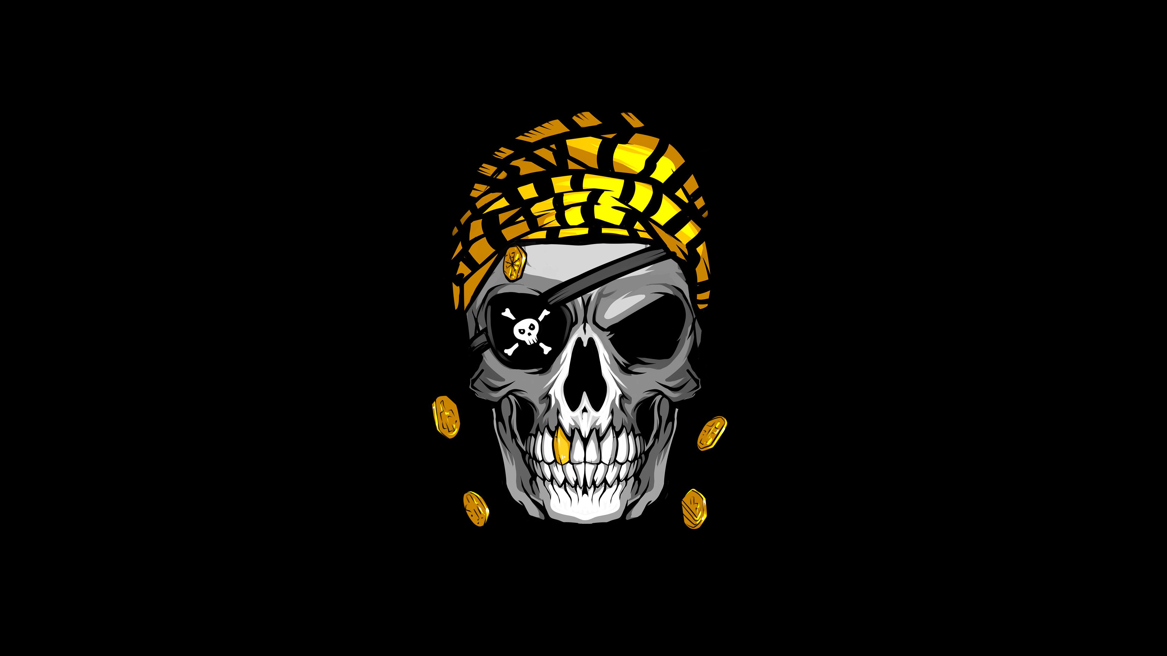 3840x2160 Pirate Skull Gold Wallpaper, HD