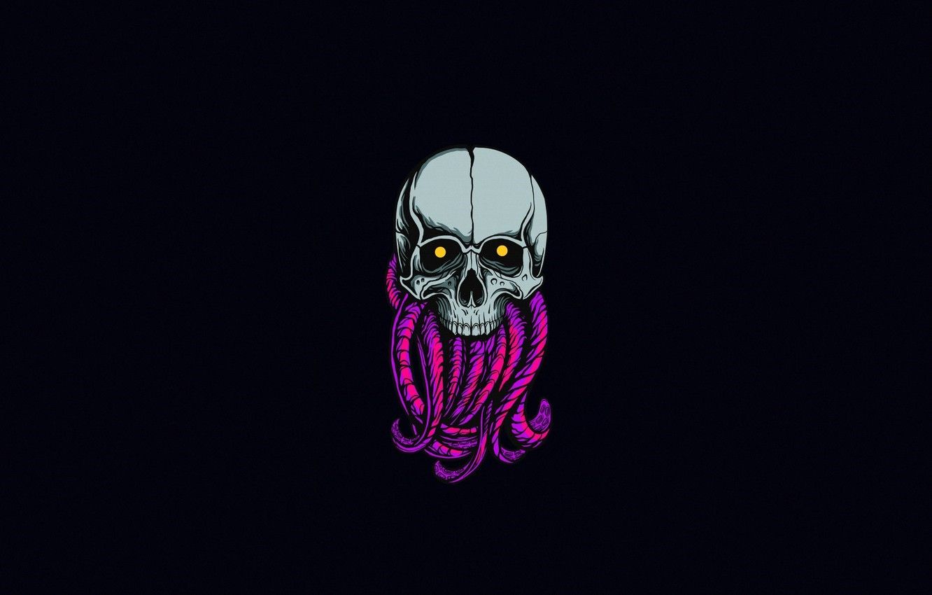 1332x850 artwork, black, minimalism, skull, HD