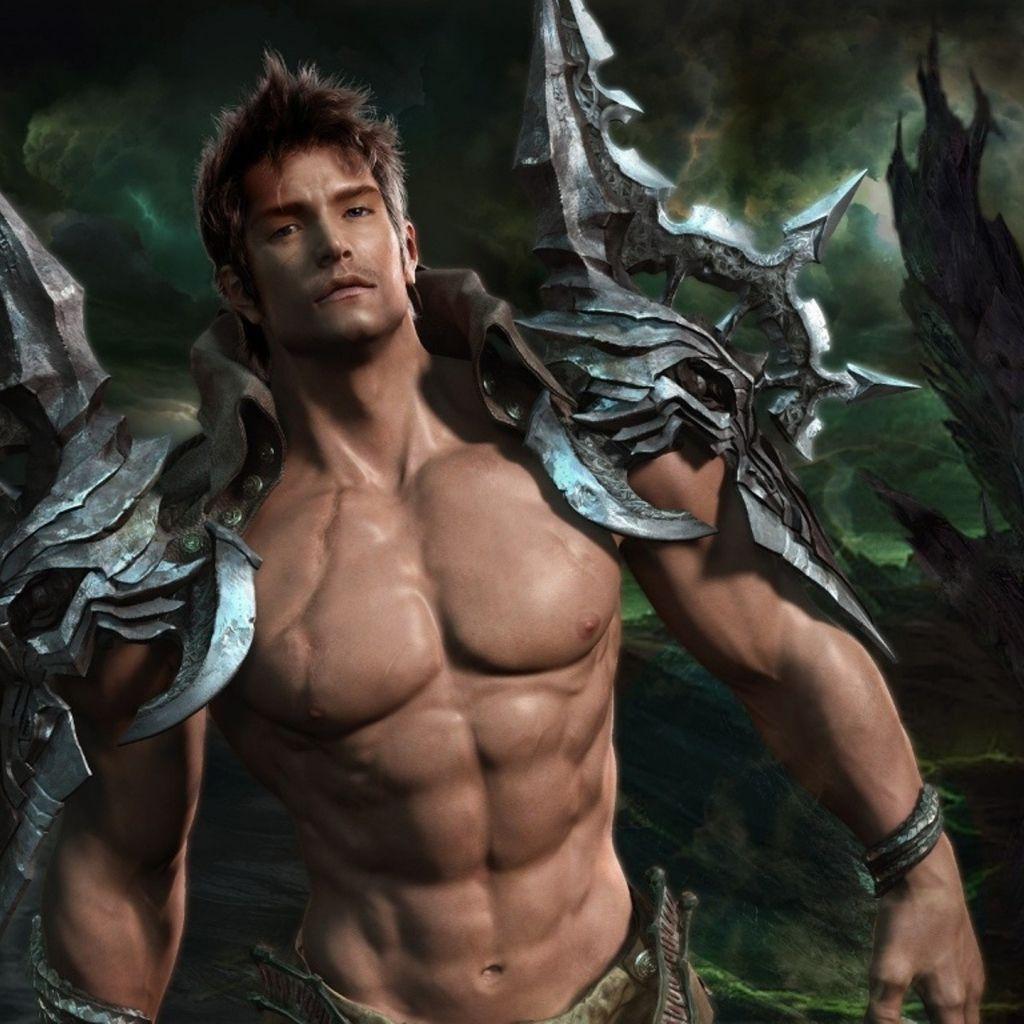 1024x1024 Fantasy Men Wallpaper. Fantasy Men Muscular Artwork Guy HD iPad