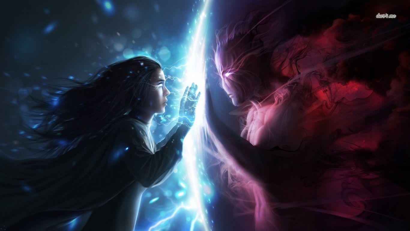 1366x768 Angel and demon romance wallpaper wallpaper