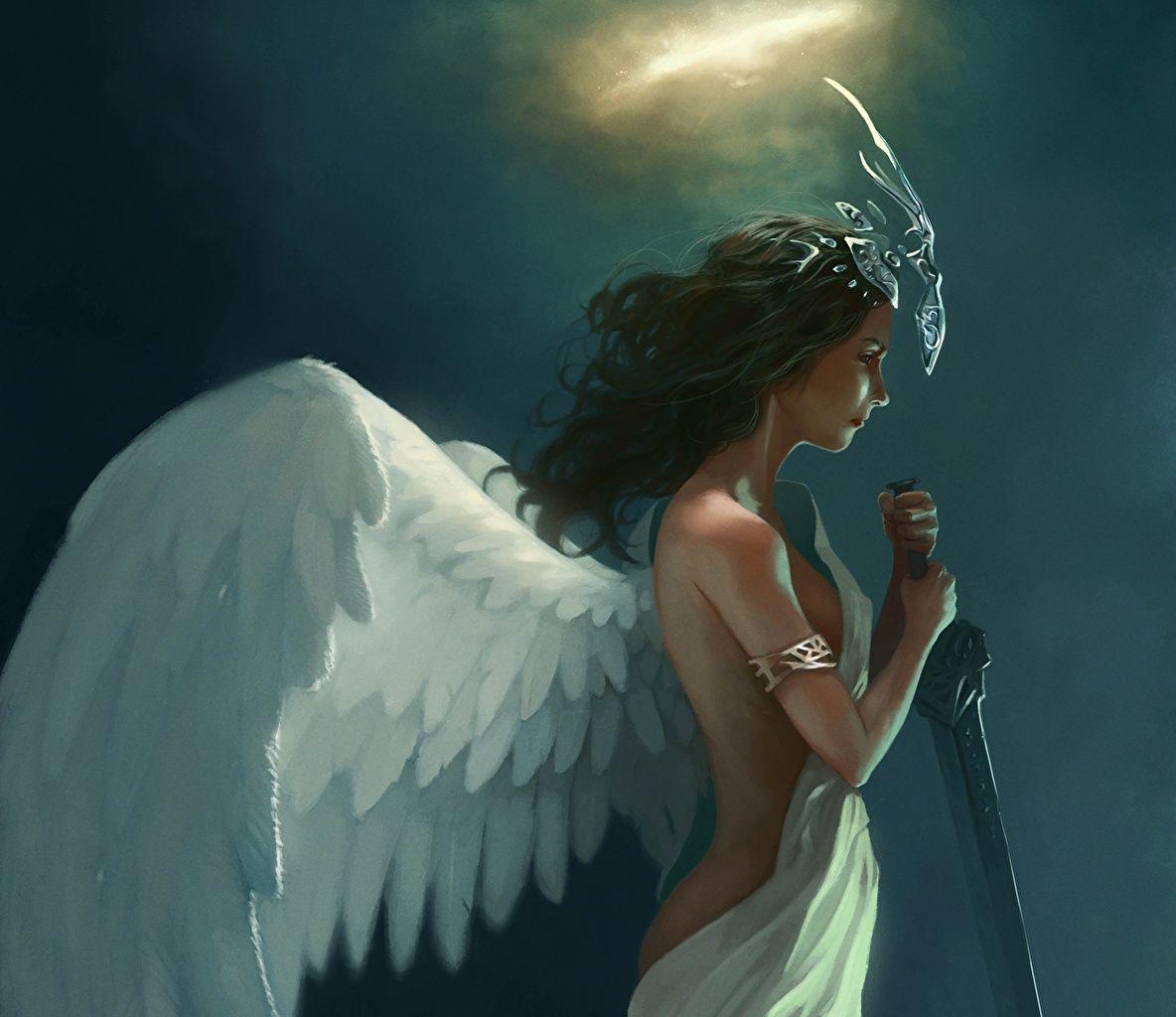 1184x1024 Wallpaper Swords warrior Wings female Fantasy Angels