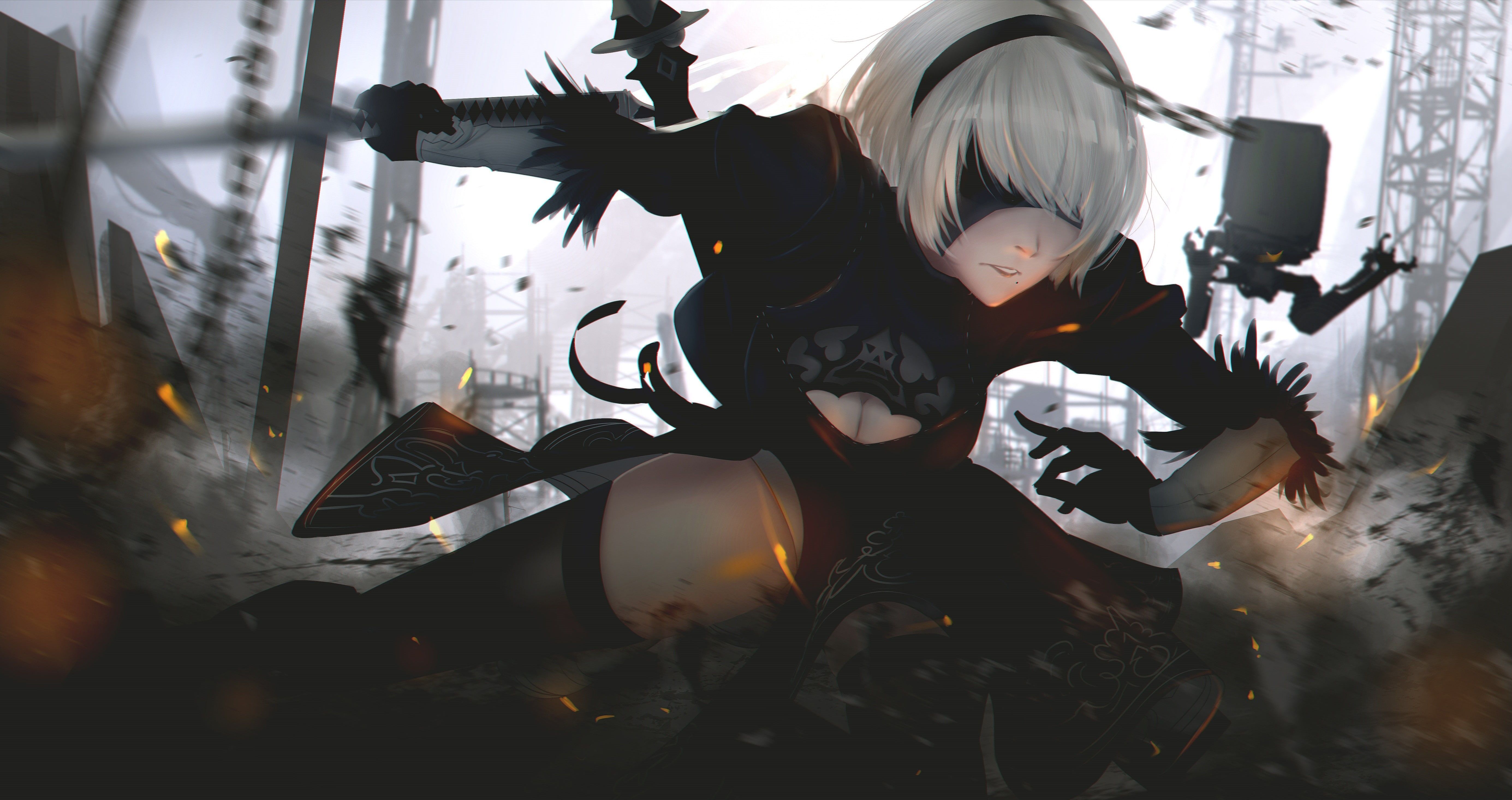 5540x2933 HD wallpaper: Nier: Automata, 2B Nier