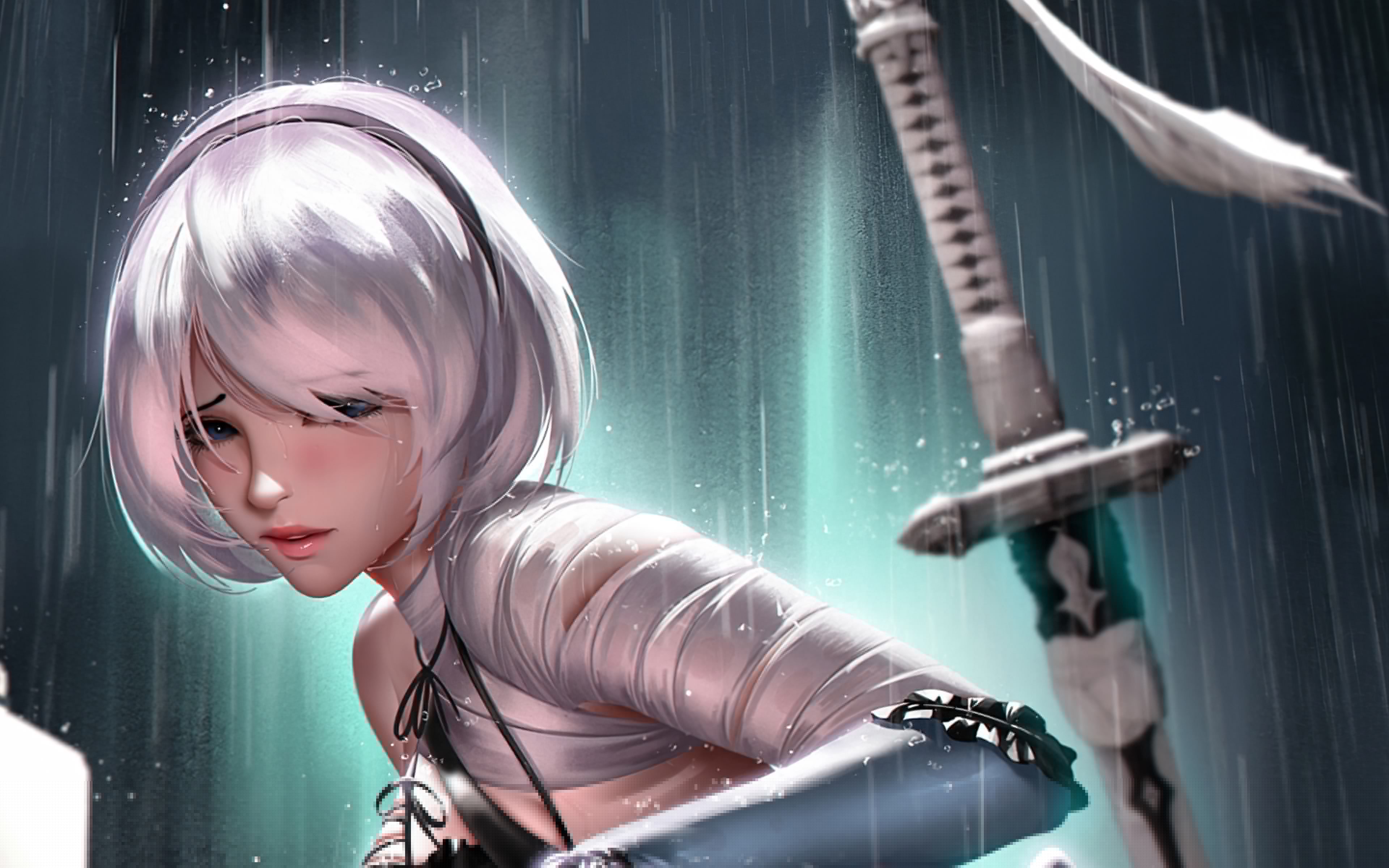 3840x2400 Wallpaper look, rain, the blonde, bokeh