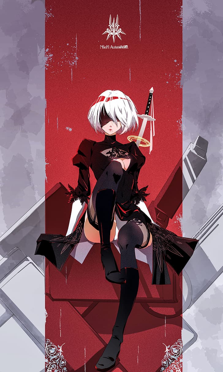 728x1214 HD wallpaper: Nier: Automata, 2B (Nier: Automata), sword