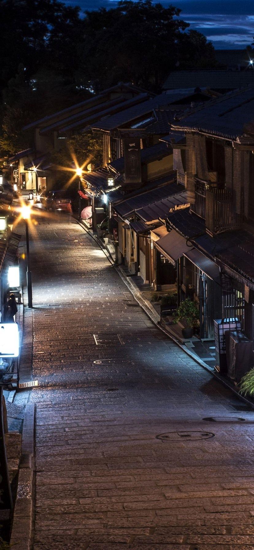 828x1792 Japan, Kyoto, street, night, lights, old town 1080x1920