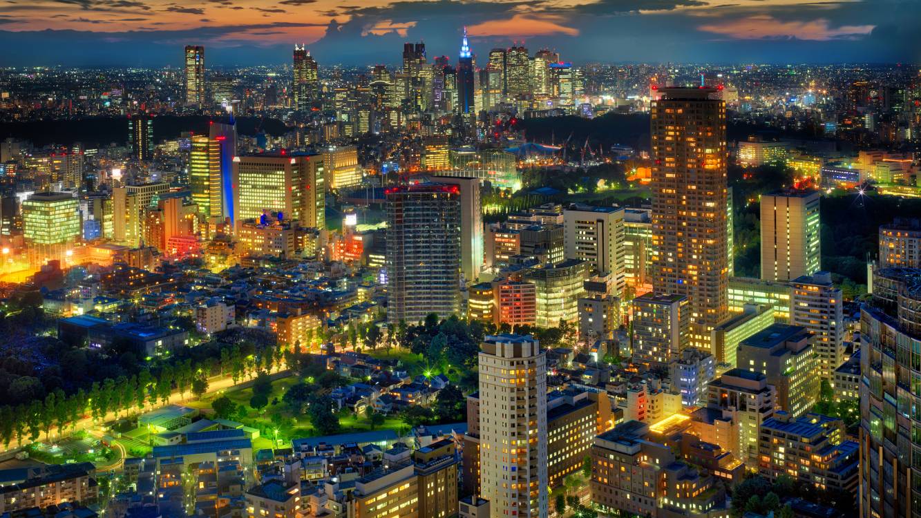 1333x750 Osaka, Kyoto, Birds Eye View, Tokyo, Night HD Wallpaper