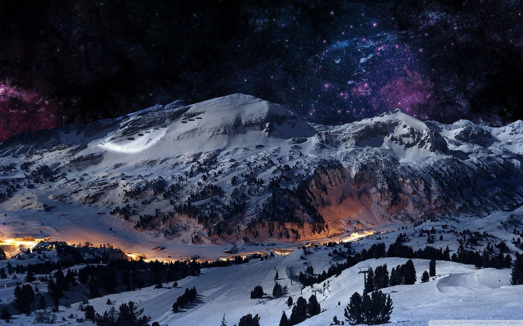1680x1050 Snow Mountain Night Wallpaper