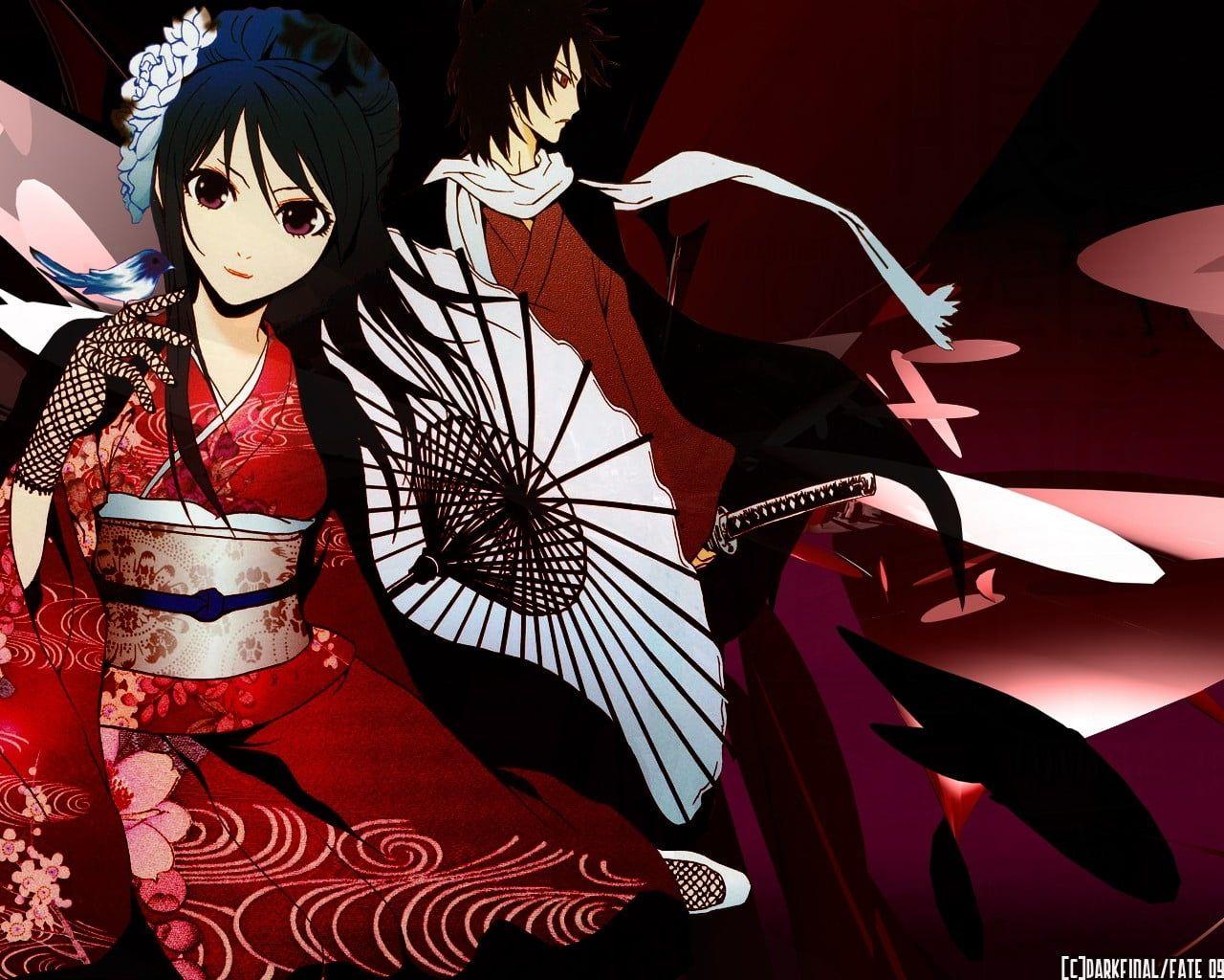 1280x1024 Black haired Geisha anime illustration HD wallpaper