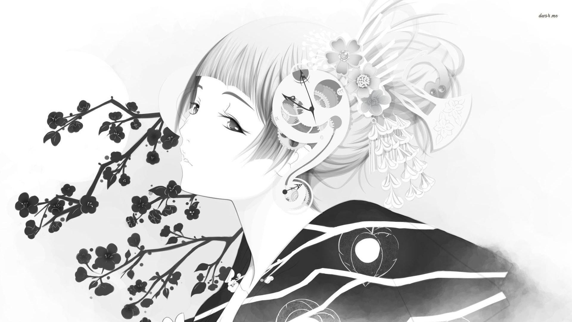 1920x1080 Black and white Geisha wallpaper wallpaper