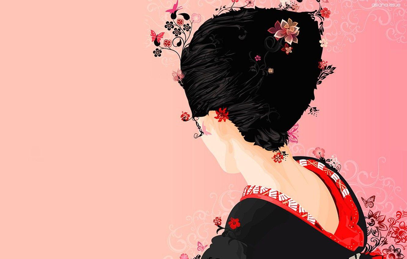 1332x850 Wallpaper Japanese, Vector, geisha image for desktop