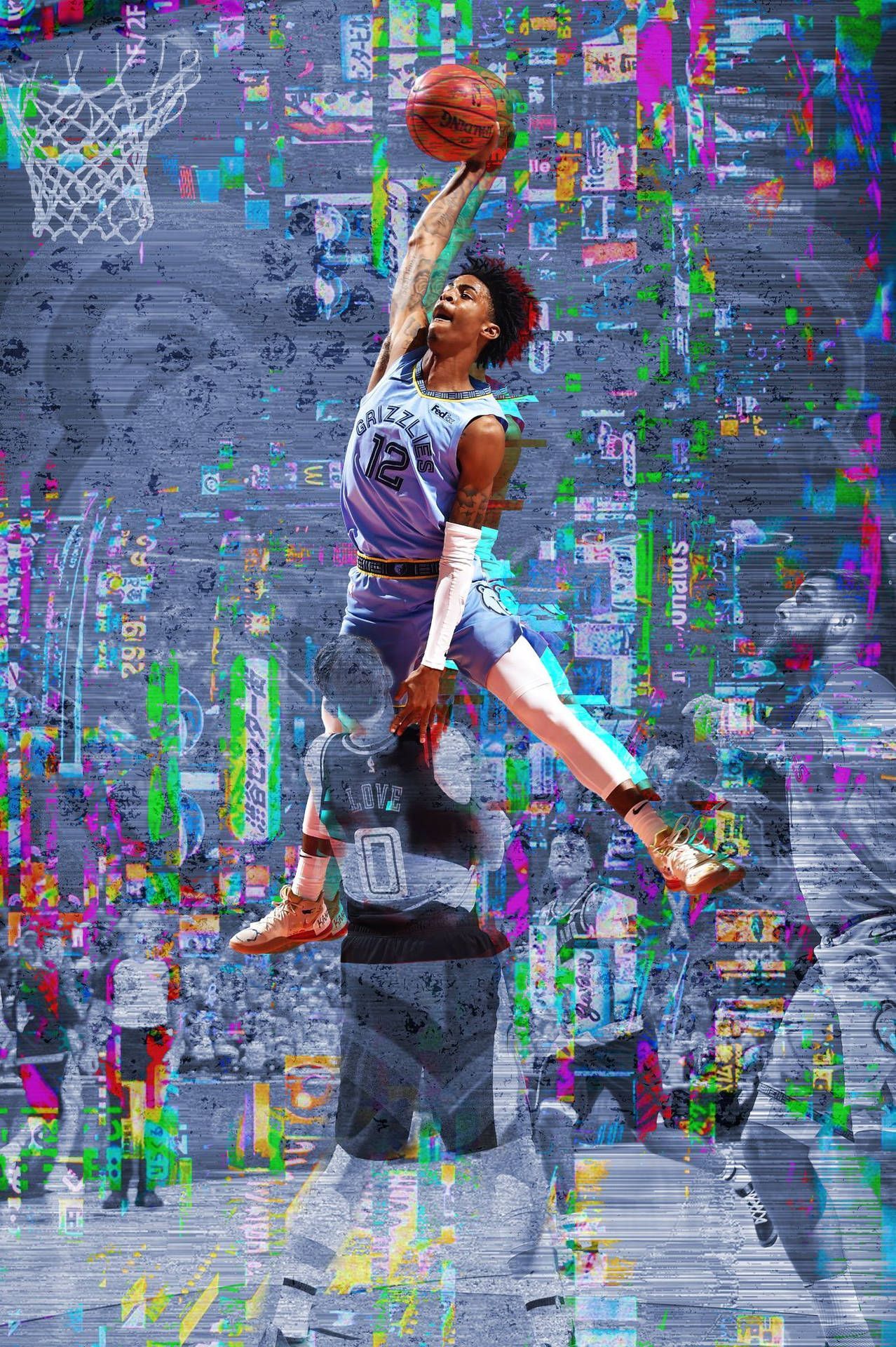 1278x1920 Ja Morant Dunk Glitch Effect Wallpaper
