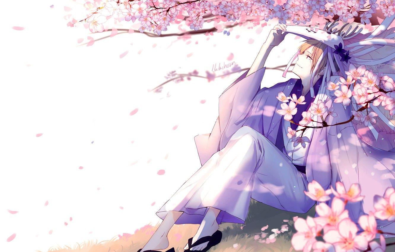 1332x850 Wallpaper the wind, Sakura, mask, flowering, Japanese
