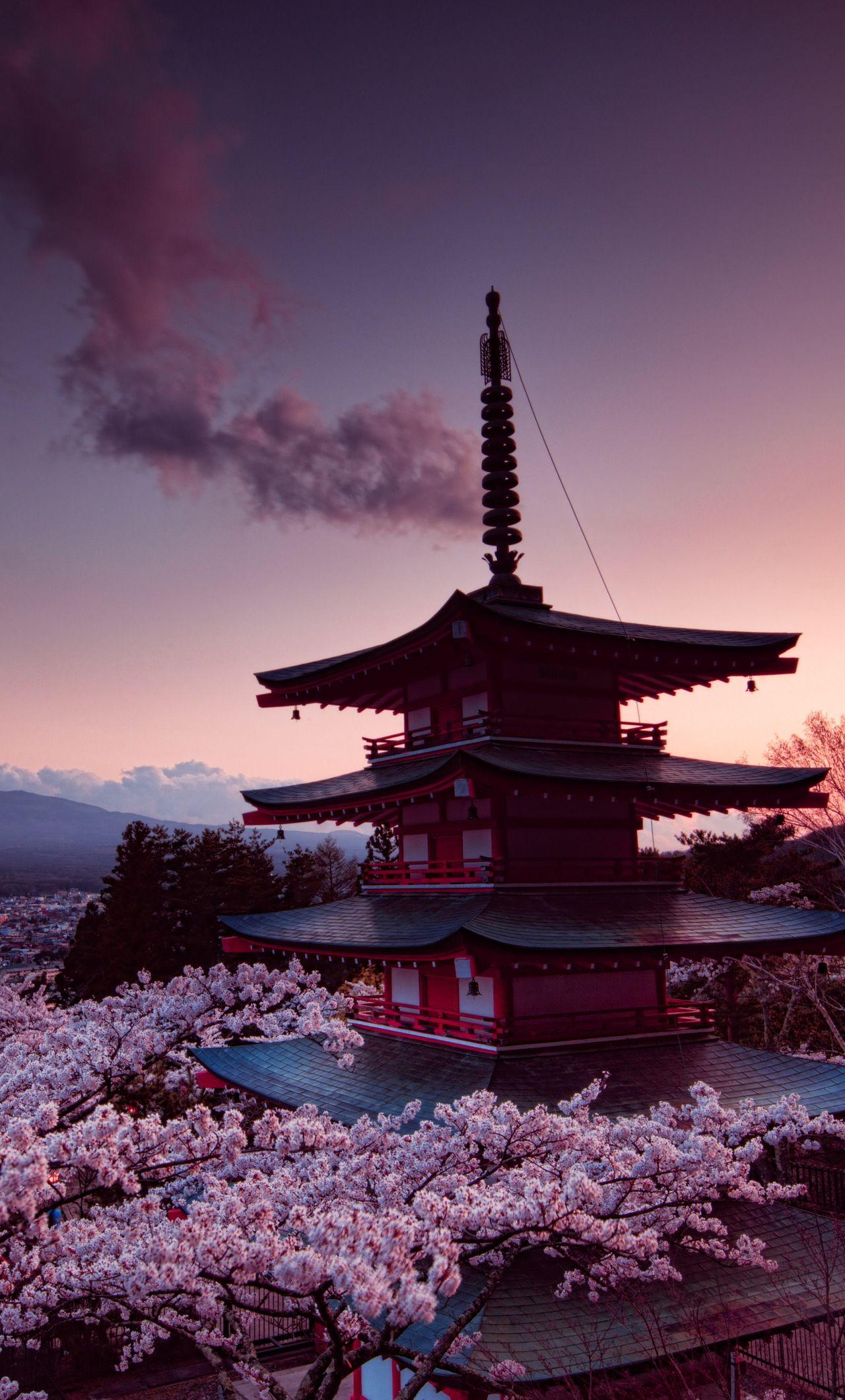 1280x2120 Churei Tower Mount Fuji In Japan 8k iPhone HD