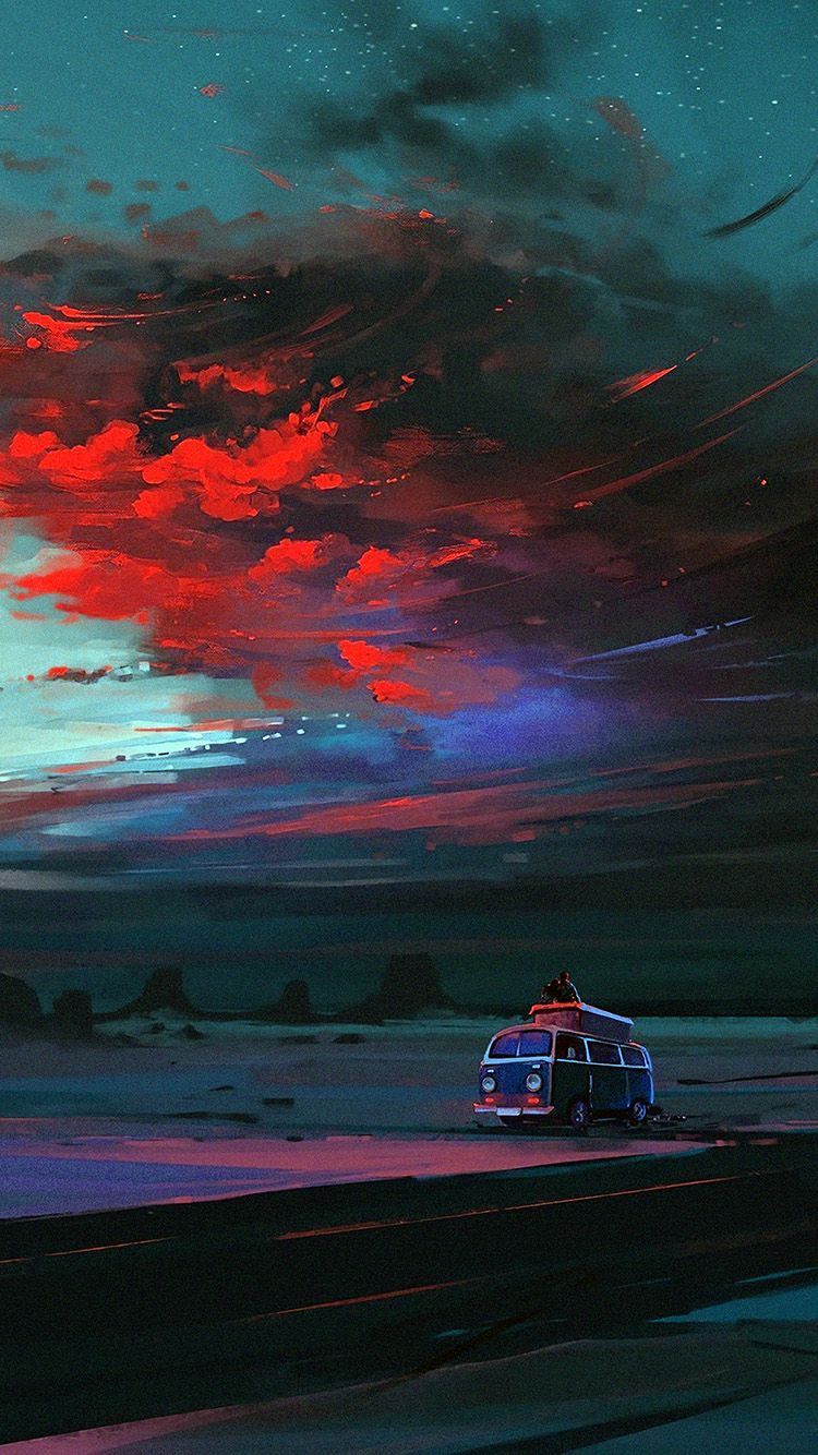 750x1334 Art Trip Anime Night Red Wallpaper