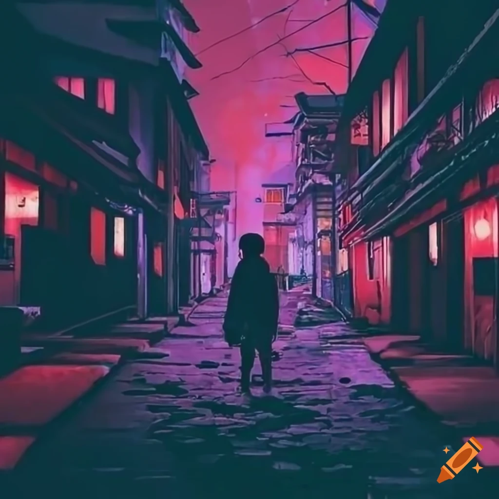1024x1024 Aesthetic wallpaper of a japanese alley