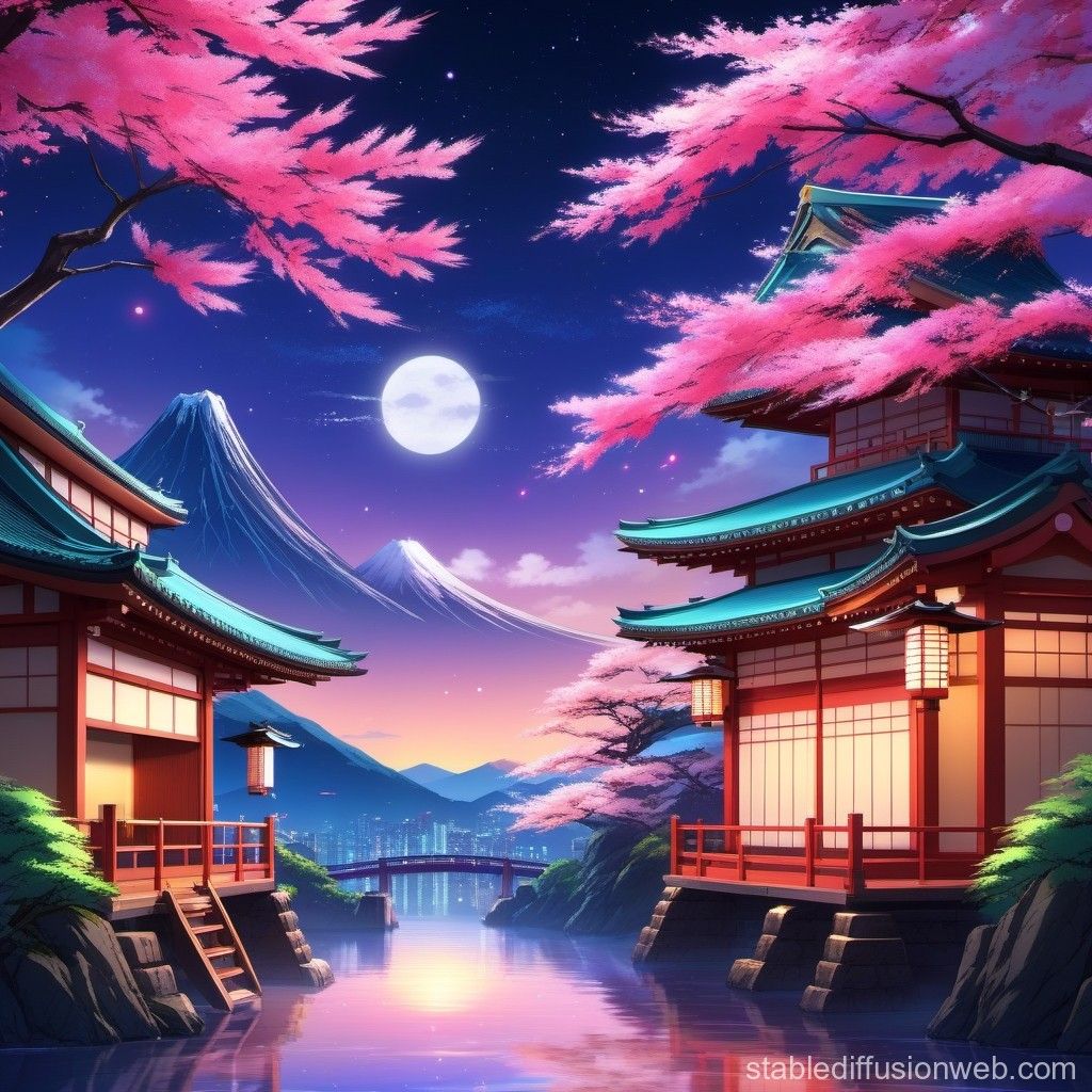 1024x1024 Japanese Anime Night Background