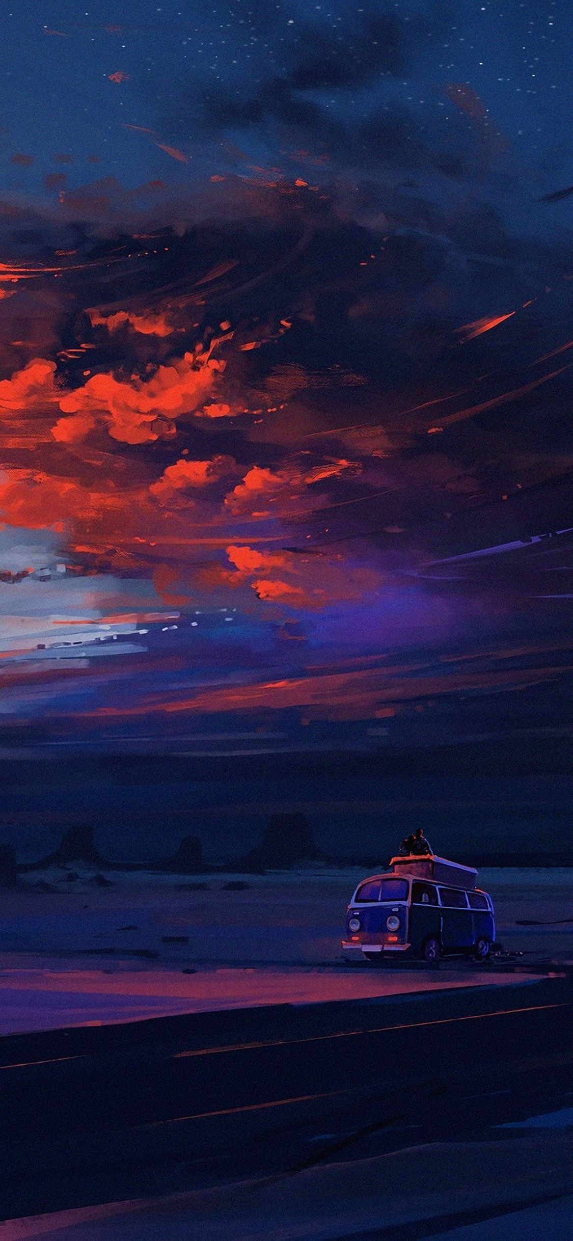 1125x2436 Art Trip Anime Night Wallpaper