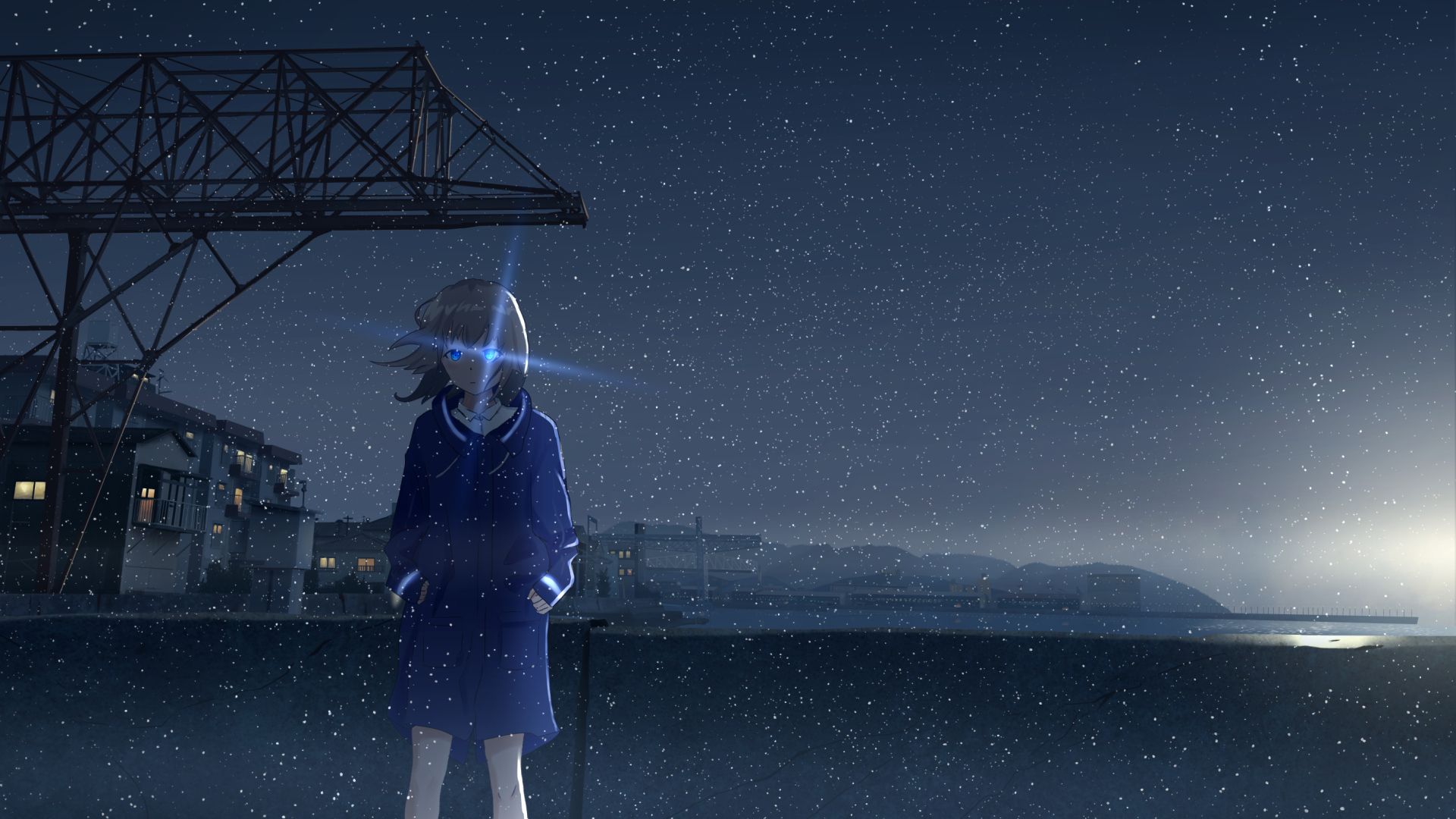 1920x1080 Anime Girl at Starry Night 1080P Laptop