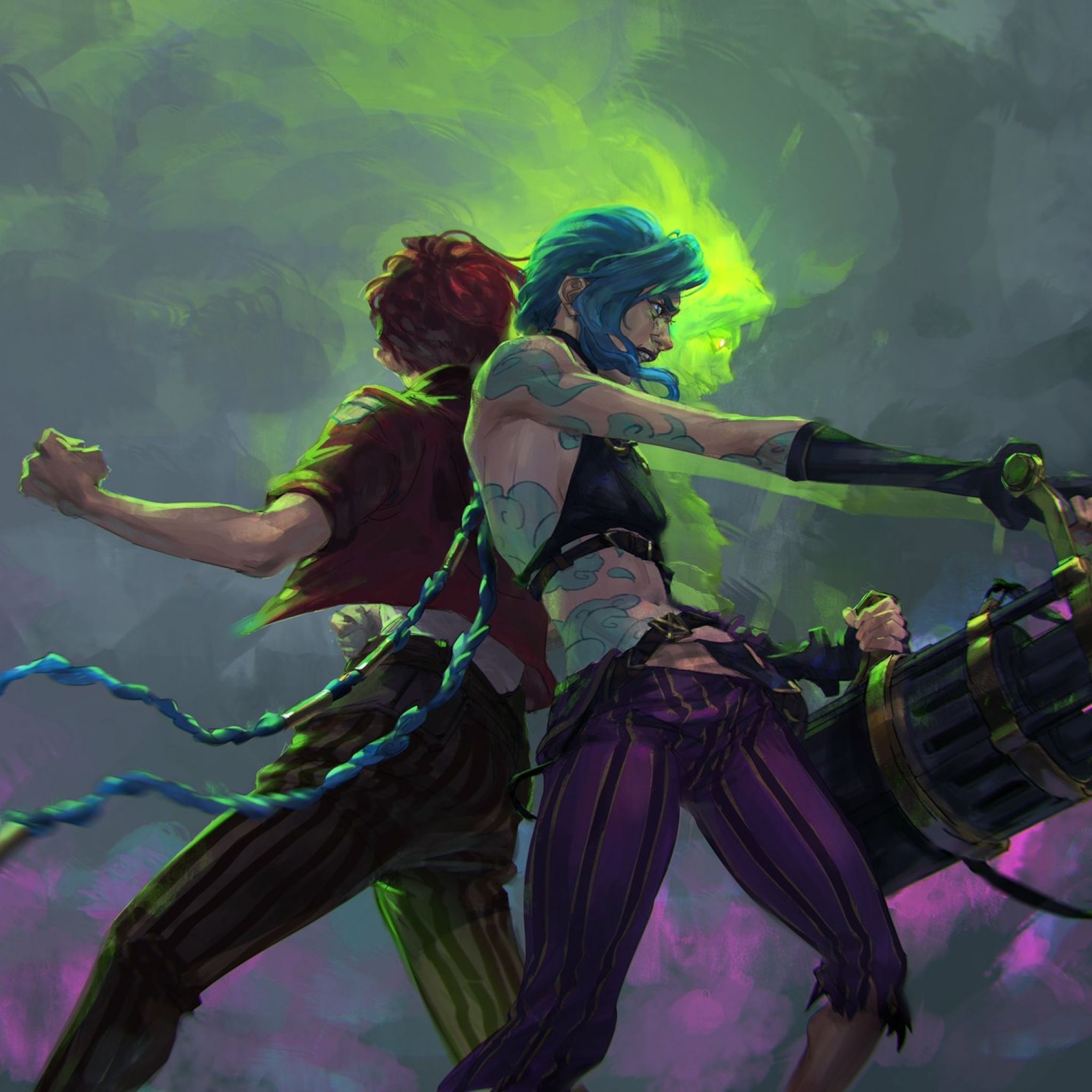 2048x2048 Jinx and VI Fighting Arcane Art
