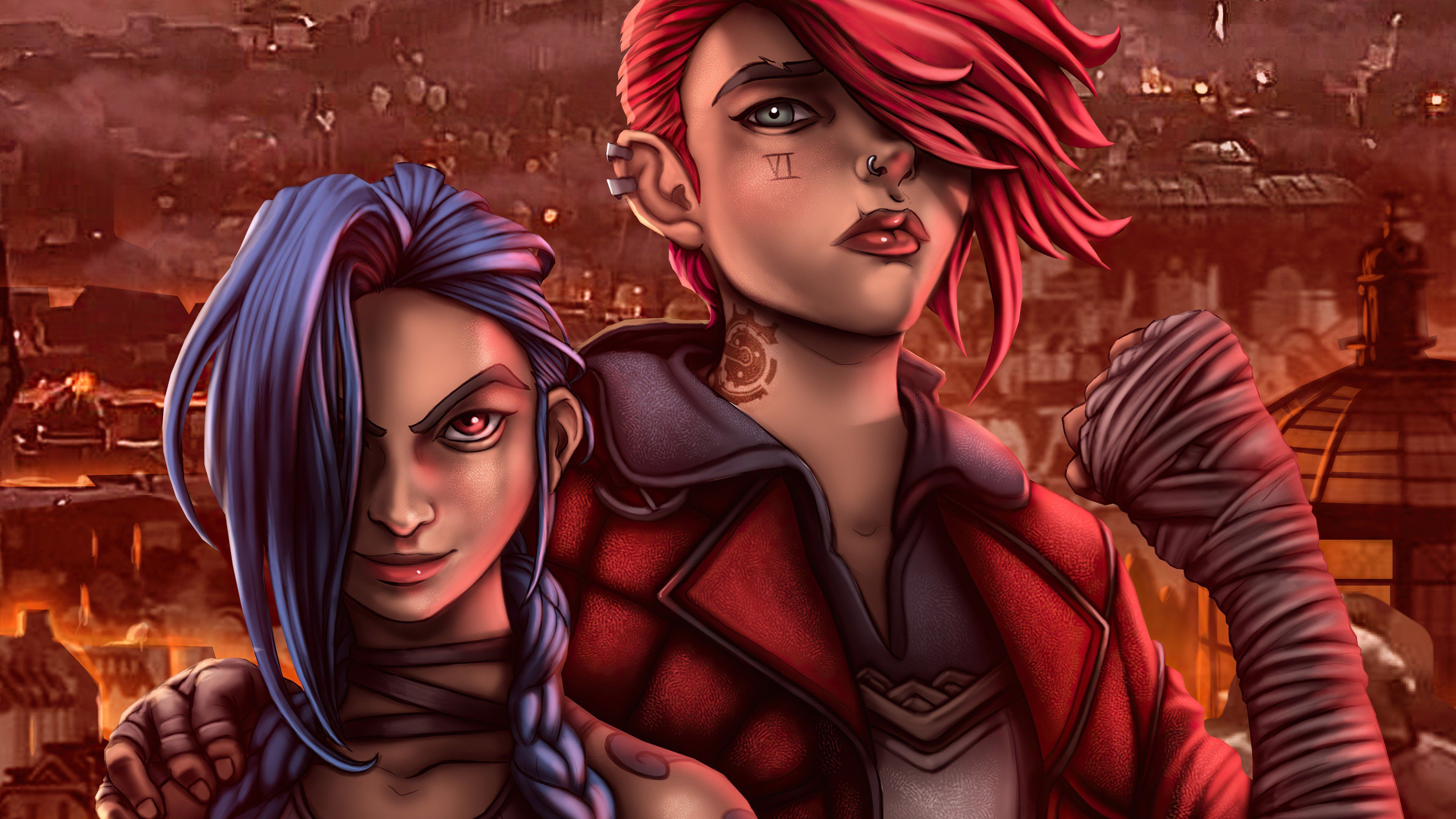 3840x2160 Jinx and VI Fanart Wallpaper 4k HD
