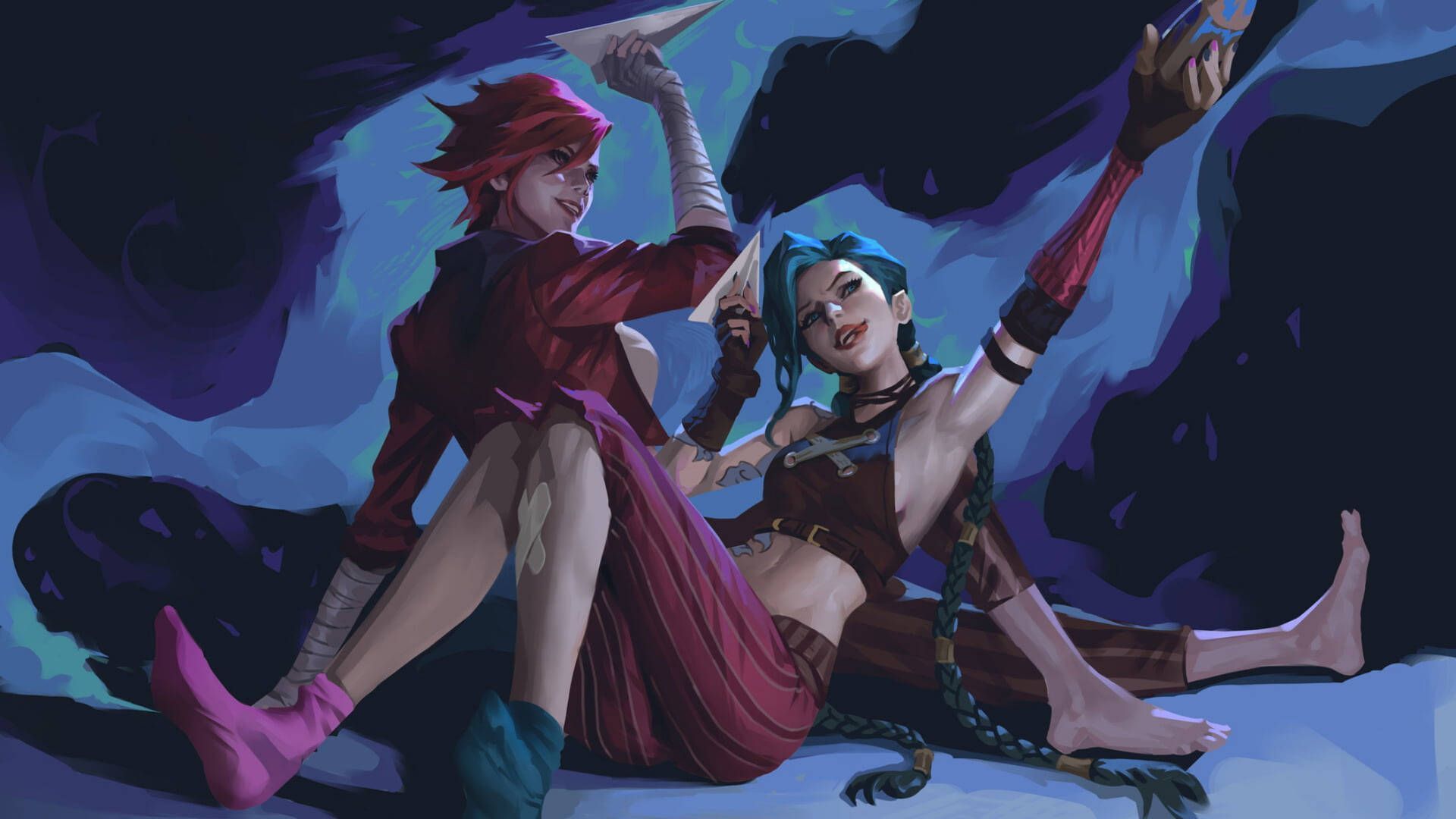 1920x1080 Happy Vi And Jinx Desktop Wallpaper
