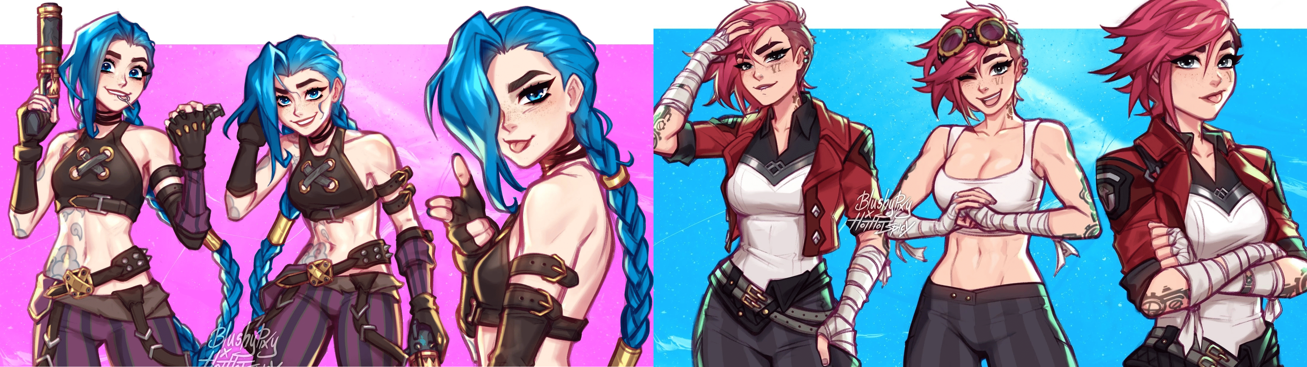 4400x1238 Jinx & Vi wallpaper for dual monitors