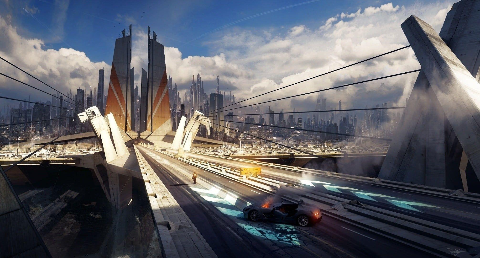2012x1080 Futuristic city 3D wallpaper HD wallpaper