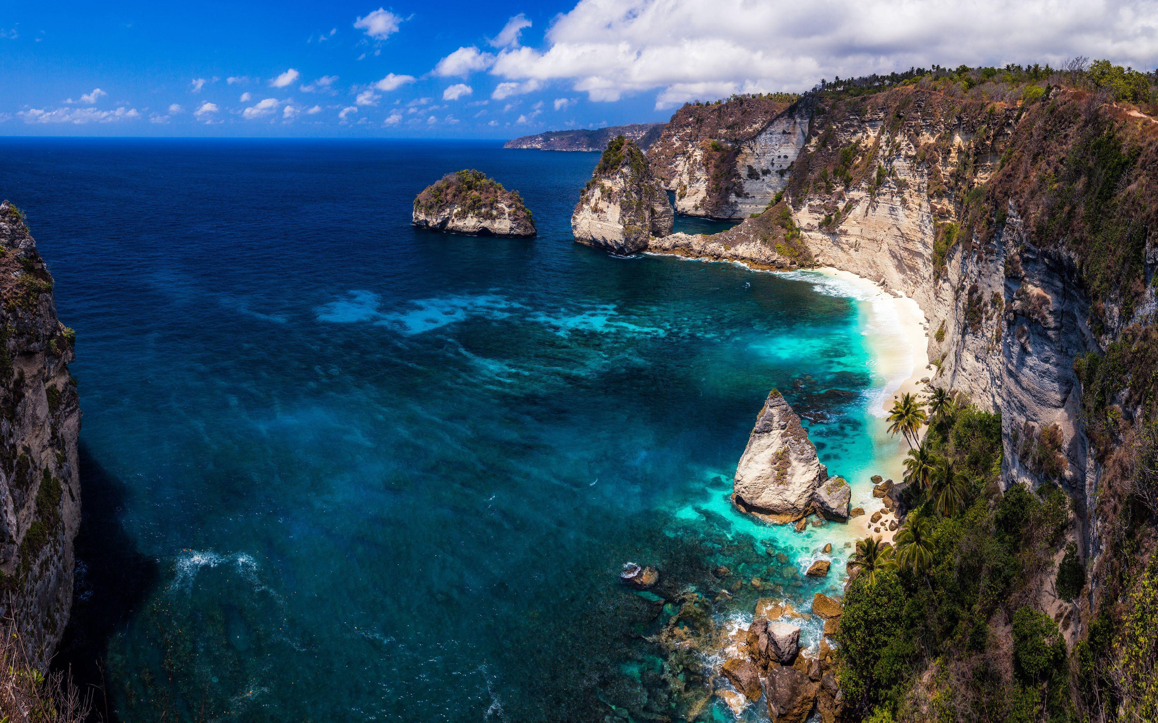 3840x2400 4k, Bali, coast, sea, bay, rocks, Indonesia. Обои для ноута
