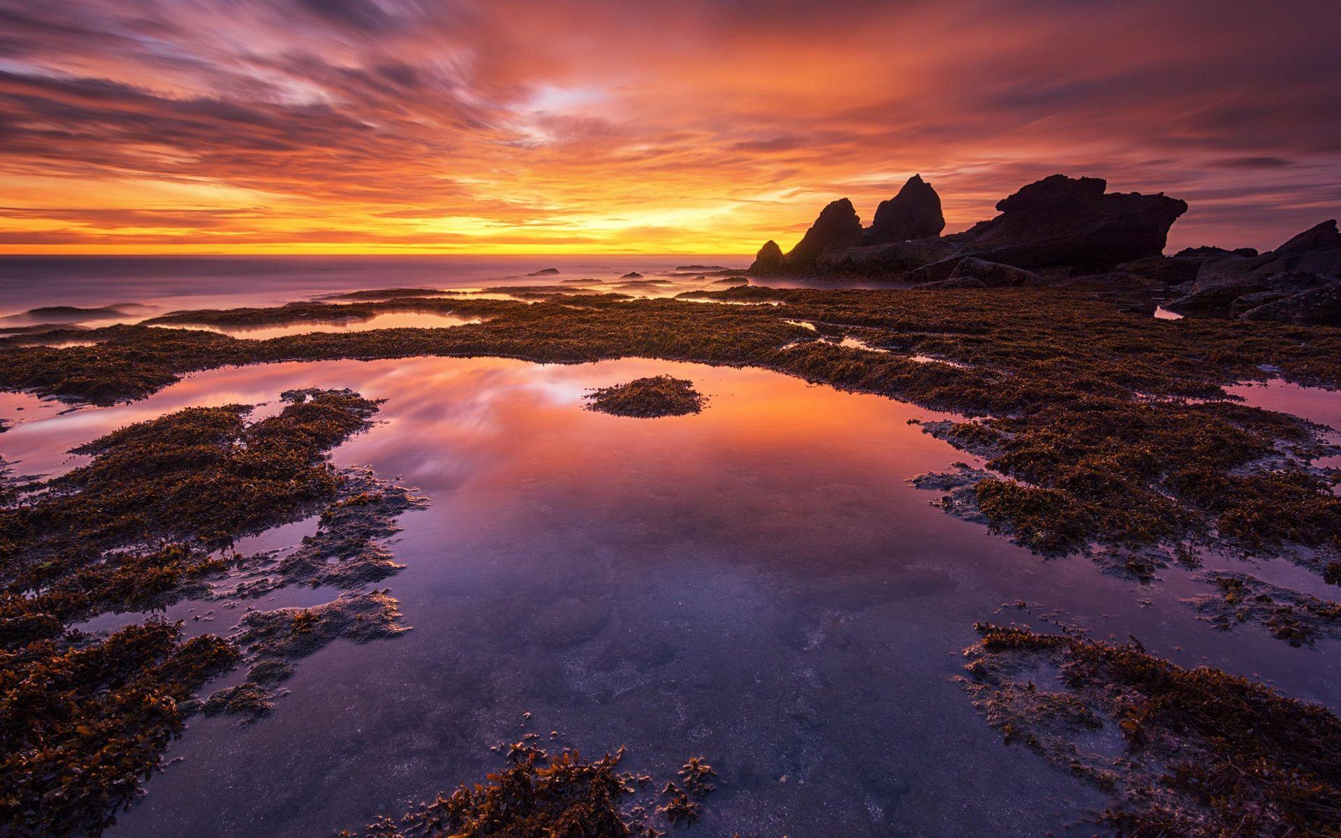 1920x1200 Wallpaper Bali, Indonesia, coast, sunset, red sky 1920x1200